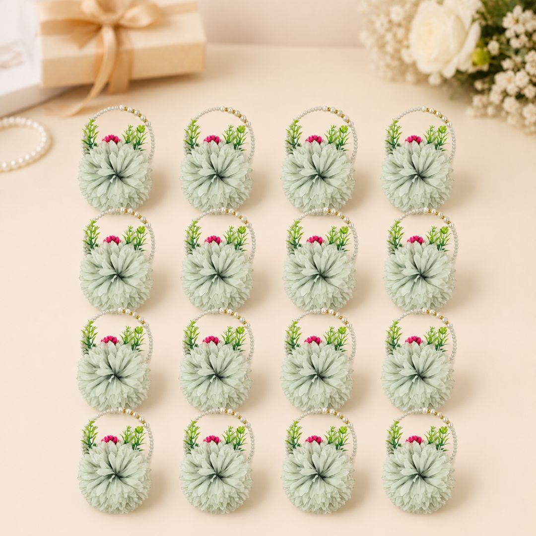 Set of 5 Mint Green Pearl Handle Floral Decorative Accessories for Hamper & Trousseau Packing