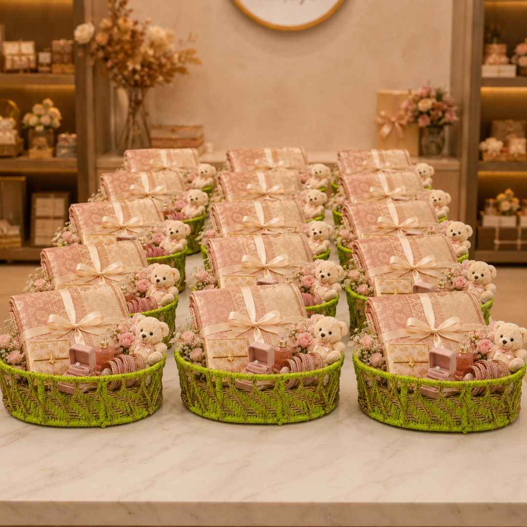 Neon Green & Golden Decorative Basket Set of 3 – Premium Hamper Basket