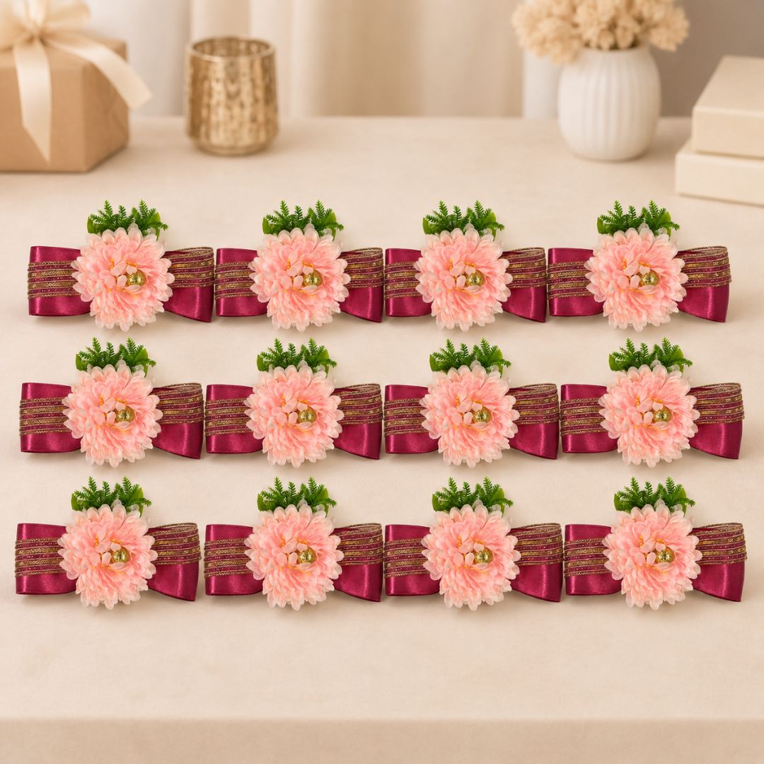 Set of 5 Peach Floral Ribbon Decorative Accessories for Hamper Decoration, Trousseau Packing & Wedding Trays