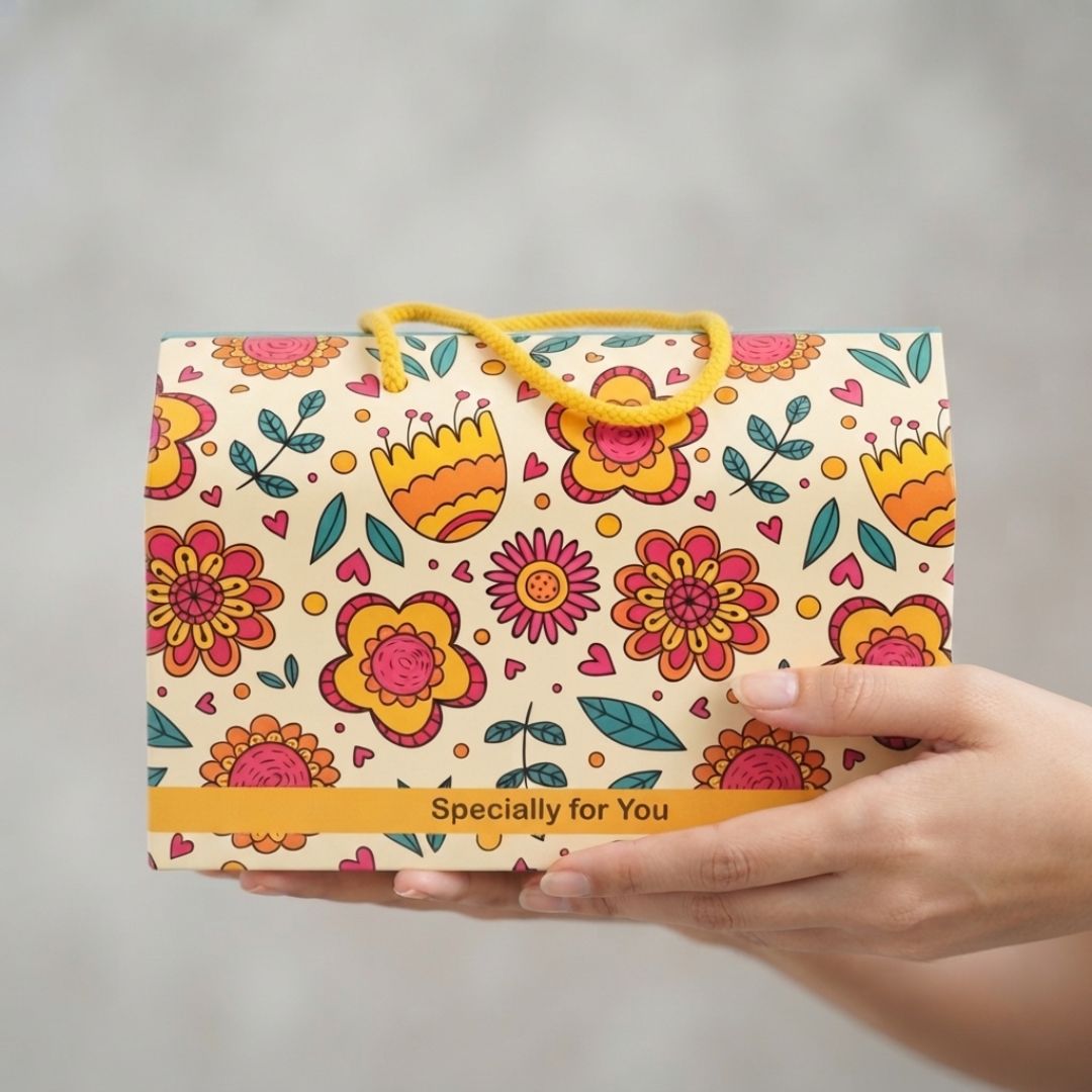Pack of 8 Floral Rope Handle Gift Box