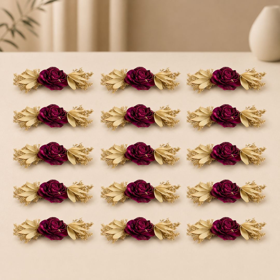 Set of 5 Maroon Rose Decorative Accessories for Hamper & Trousseau Packing