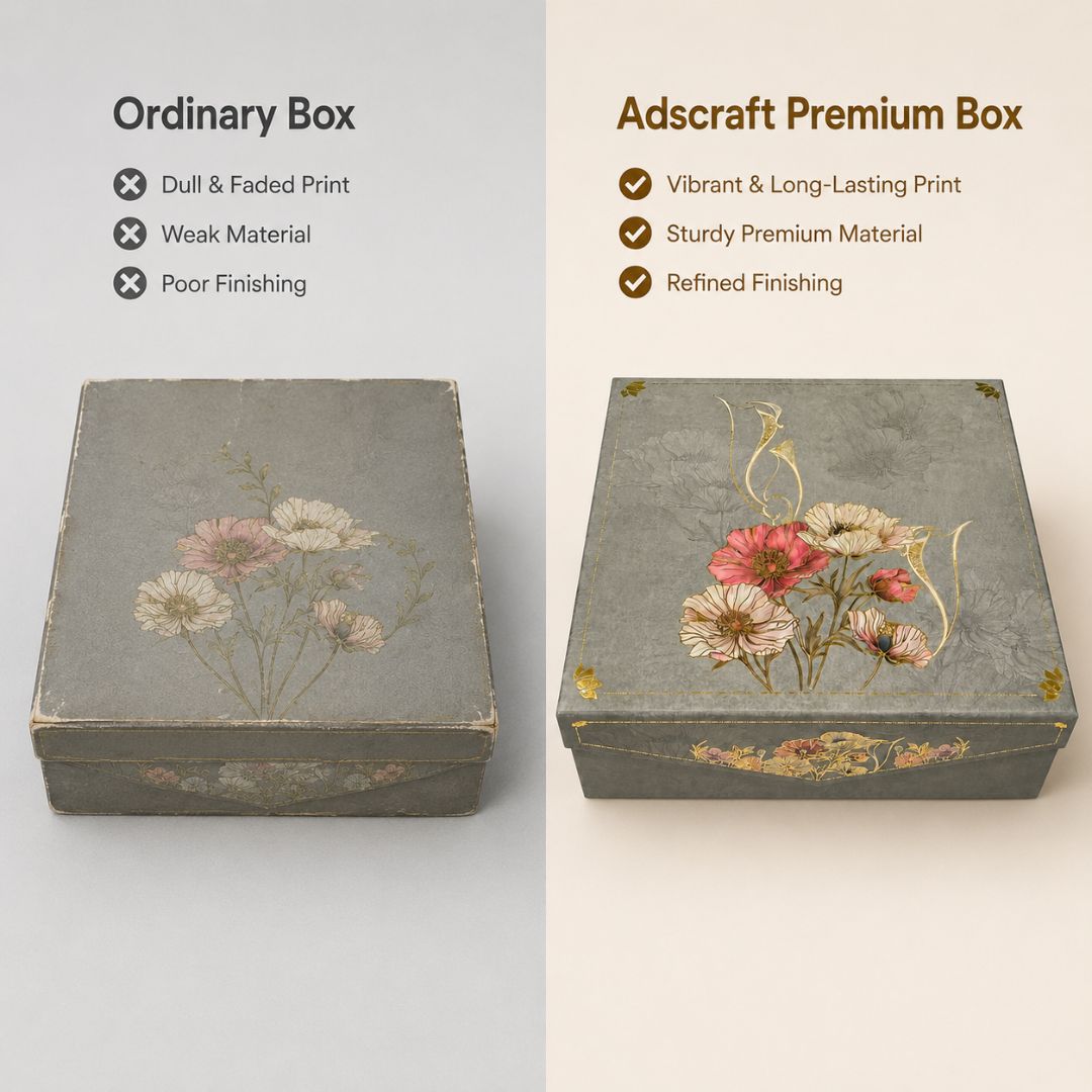 Pack of 5 Grey Floral Printed Square Gift Box – Premium Gift & Hamper Packaging Box - Adscraft.in