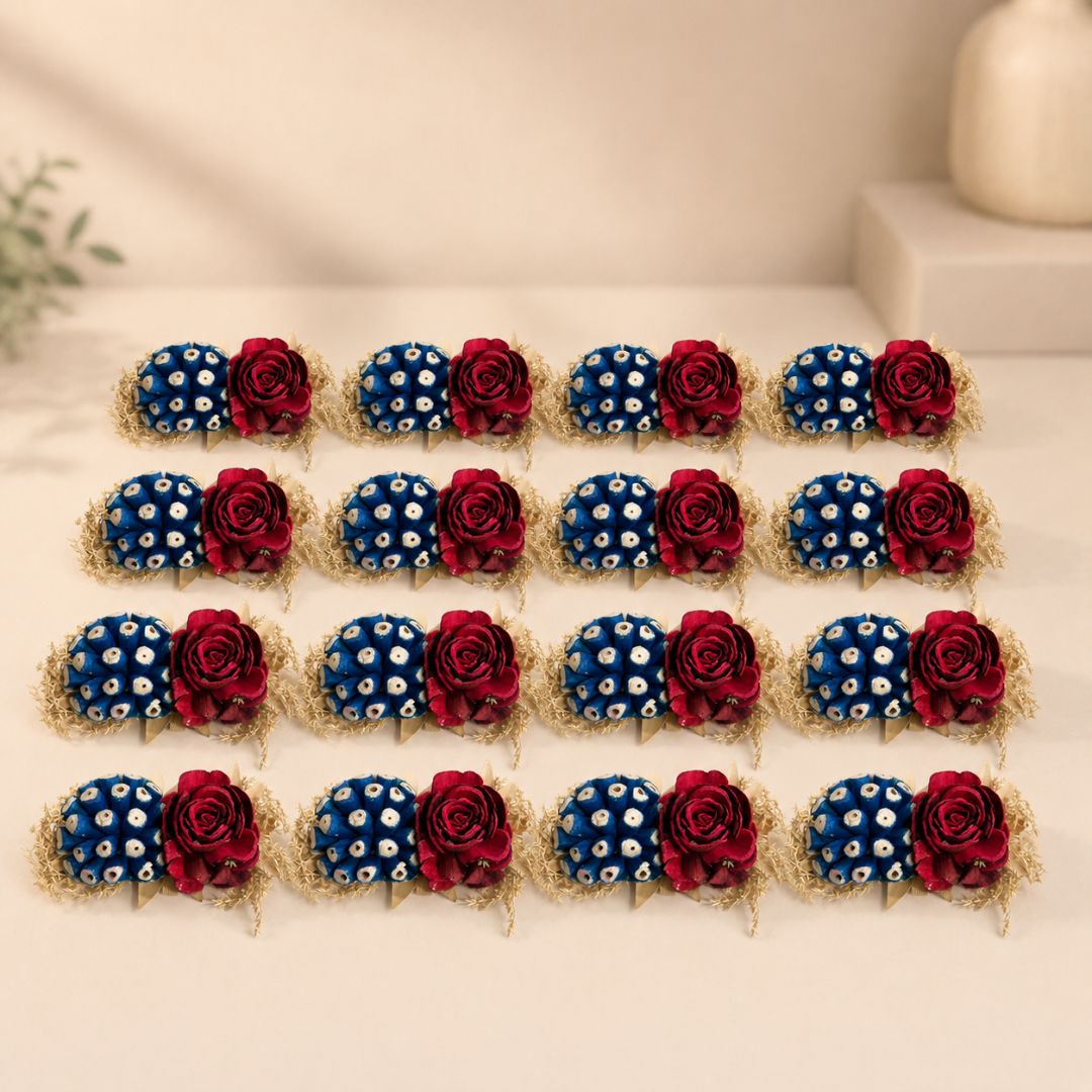 Set of 5 Blue & Red Floral Decorative Accessories for Hamper & Trousseau Packing