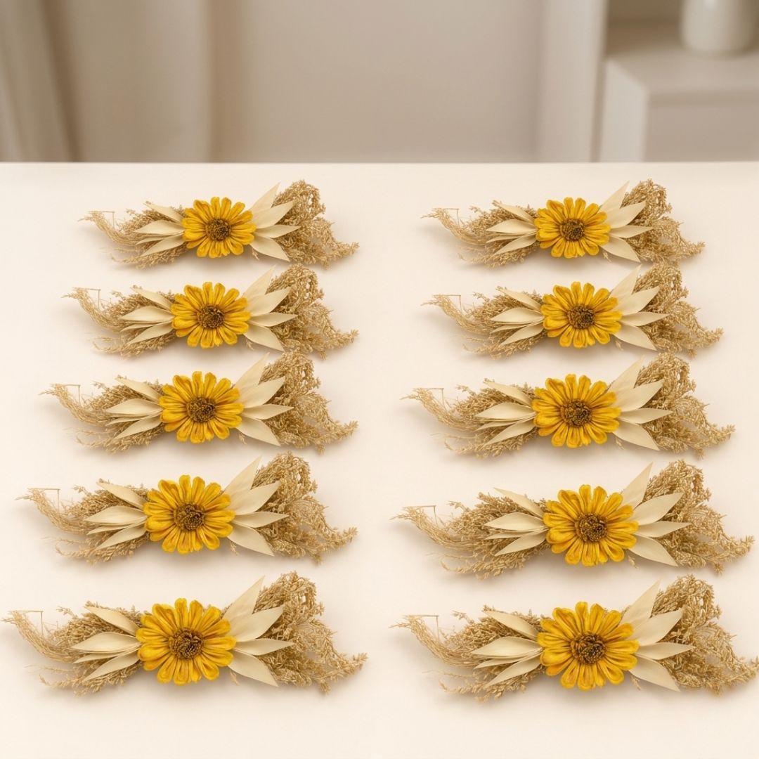 Set of 5 Yellow Daisy Decorative Accessories for Hamper & Trousseau Packing