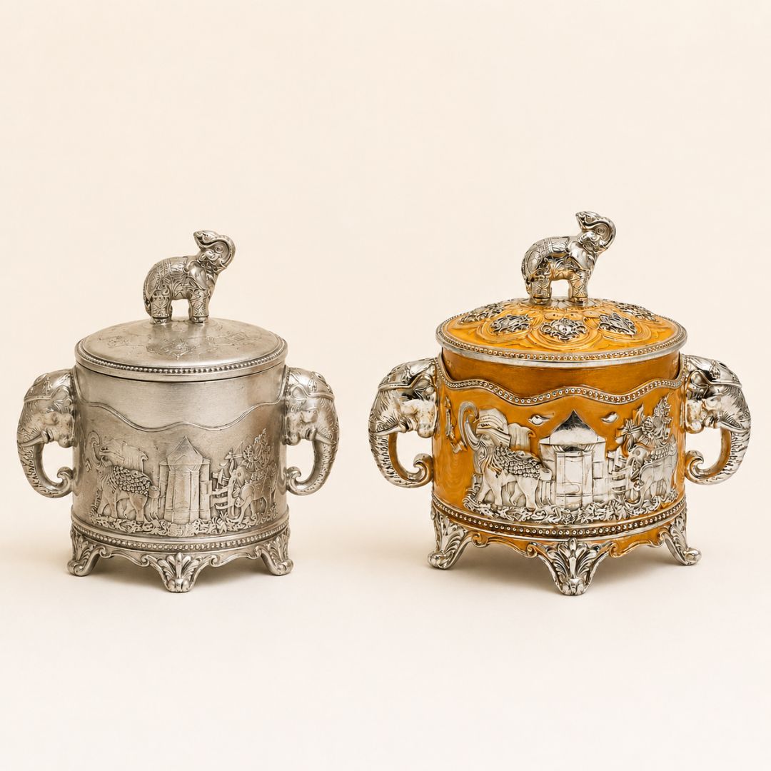 Luxury German Silver Elephant Design Decorative Box (Handcrafted Premium Storage Box) - Adscraft.in