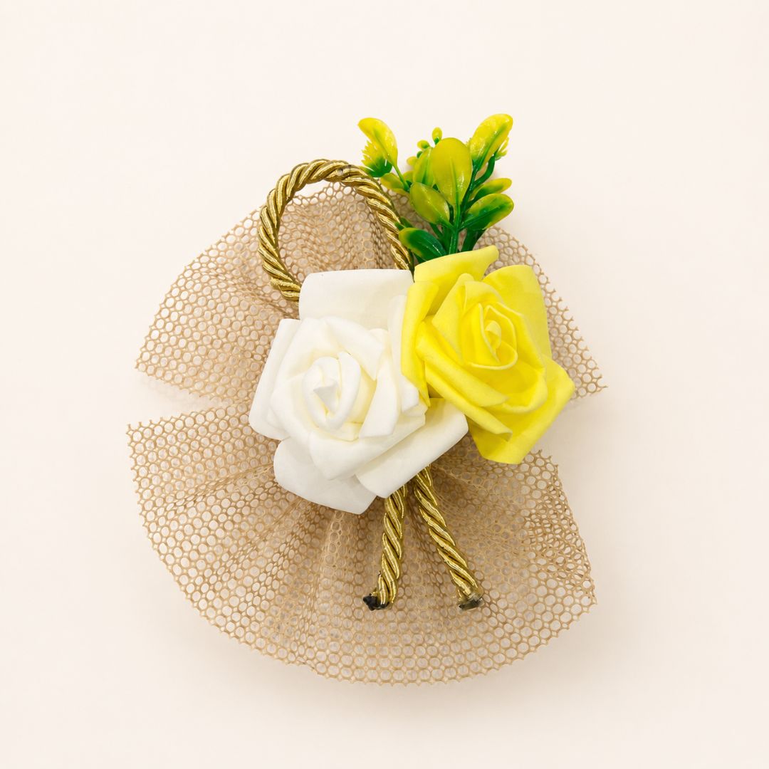 Pack of 5 Yellow & White Rose Net Decorative Accessories for Hamper Packing