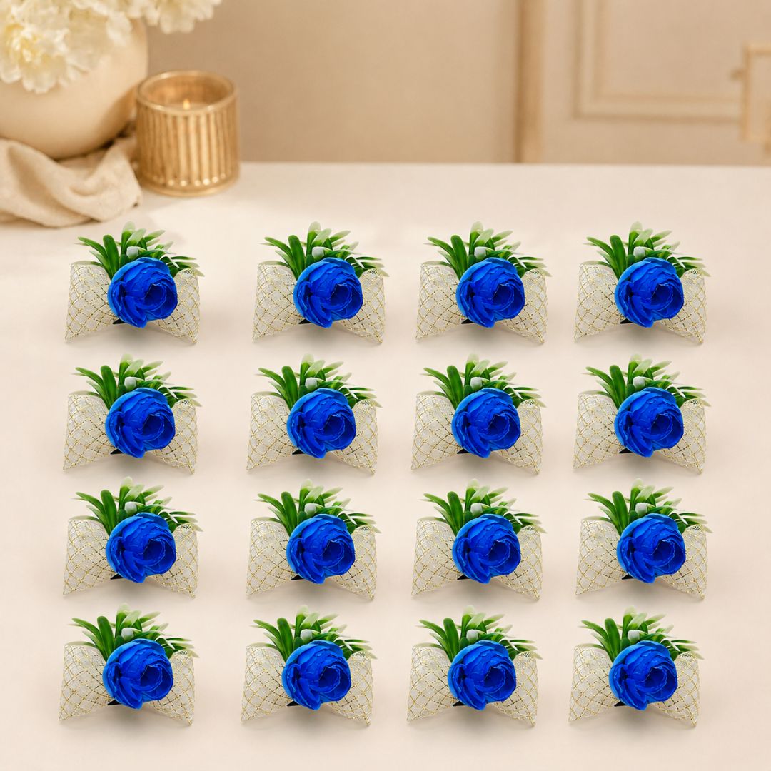 Set of 5 Blue Floral Golden Bow Decoration Accessories for Hamper Packing