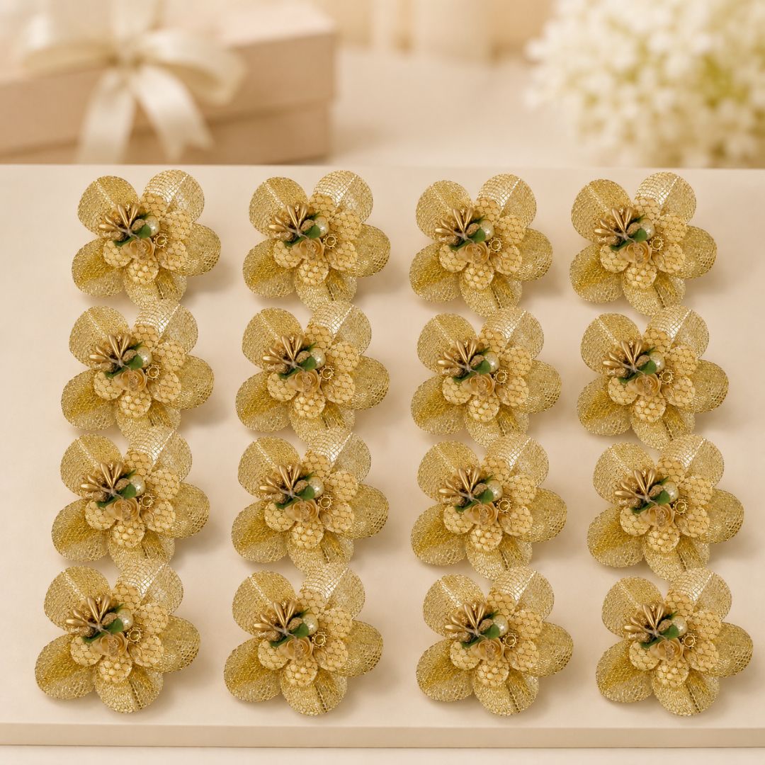 Set of 5 Golden Net Floral Decorative Accessories for Hamper & Trousseau Packing