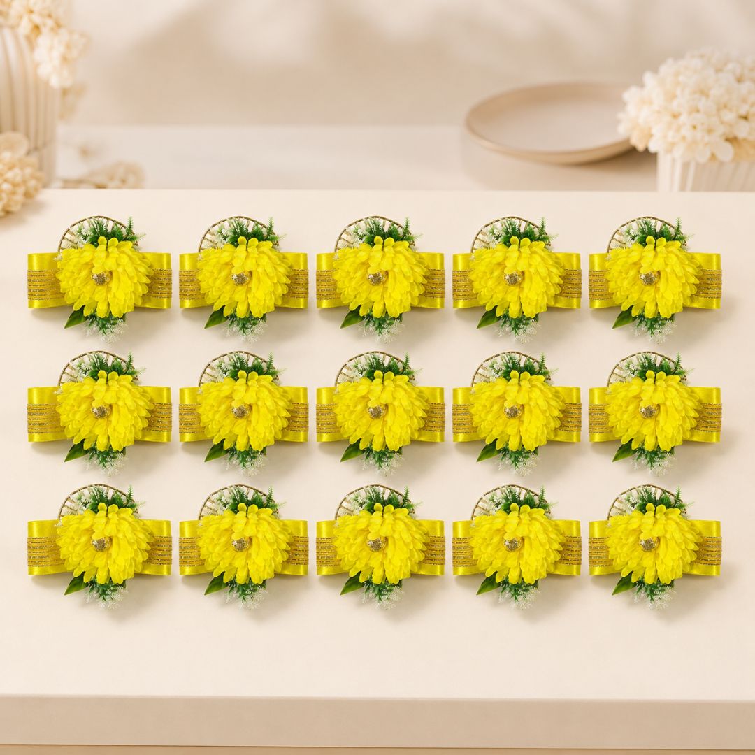 Set of 5 Yellow Floral Decorative Accessories for Hamper Decoration, Trousseau Packing & Gift Wrapping