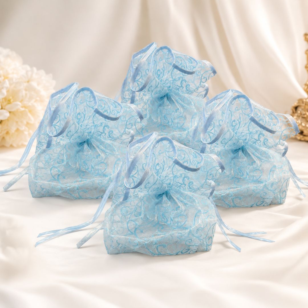 Sky Blue Organza Potli Gift Bag Pack of 5