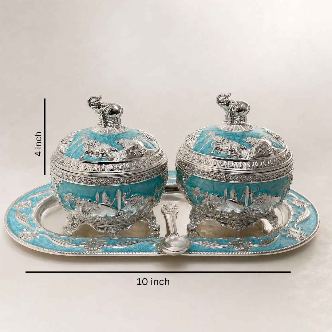 German Silver Aqua Elephant Serving Set with Spoon