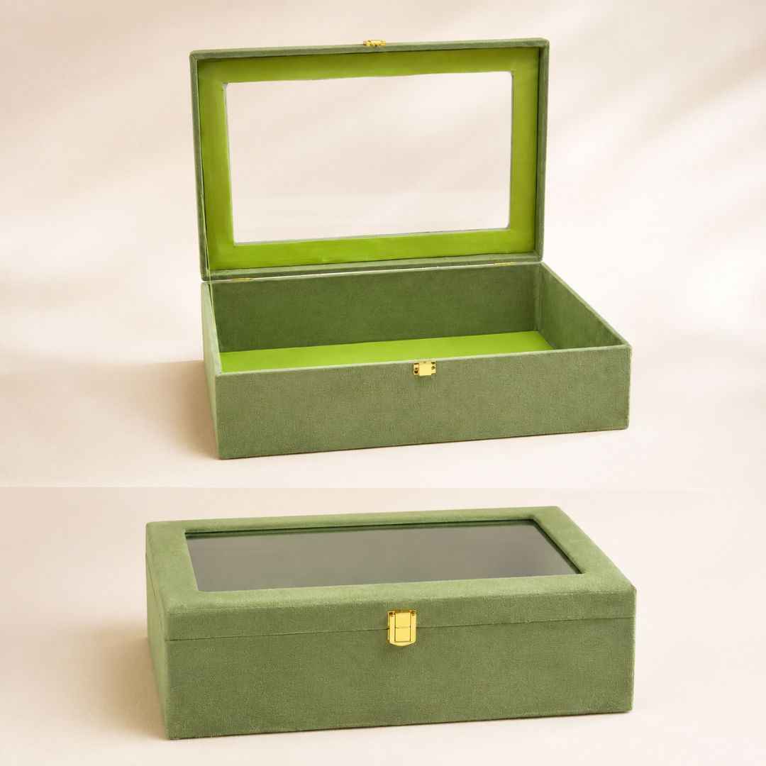 Olive Green Transparent Lid Gift Box with Golden Latch