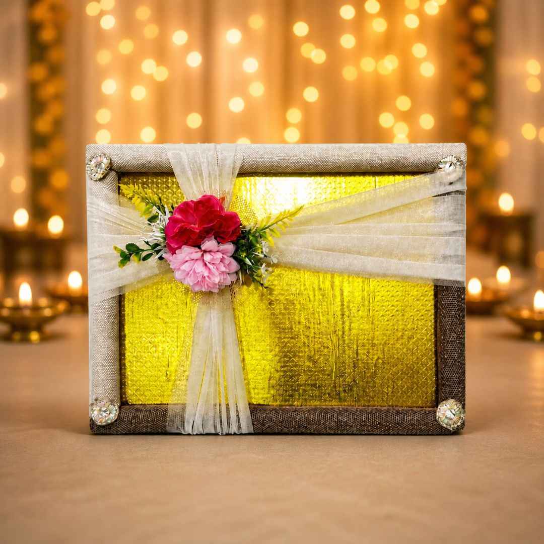 (Set of 3)Luxury Golden Ready-to-Use Trousseau Tray with Floral Net Decor – 19 x 14 Inches