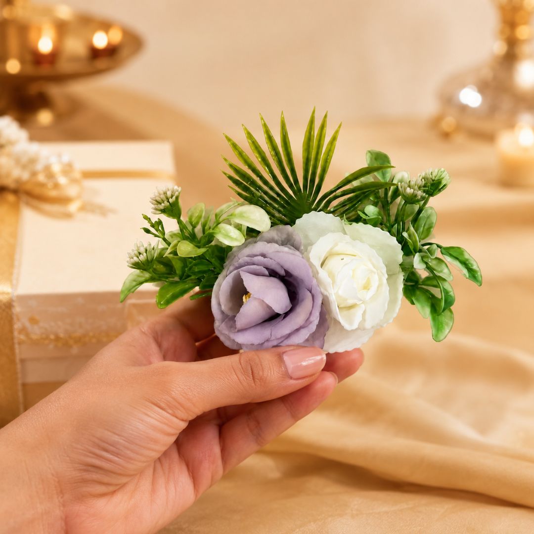 Set of 5 Lavender & White Floral Decorative Accessories for Hamper & Trousseau Packing