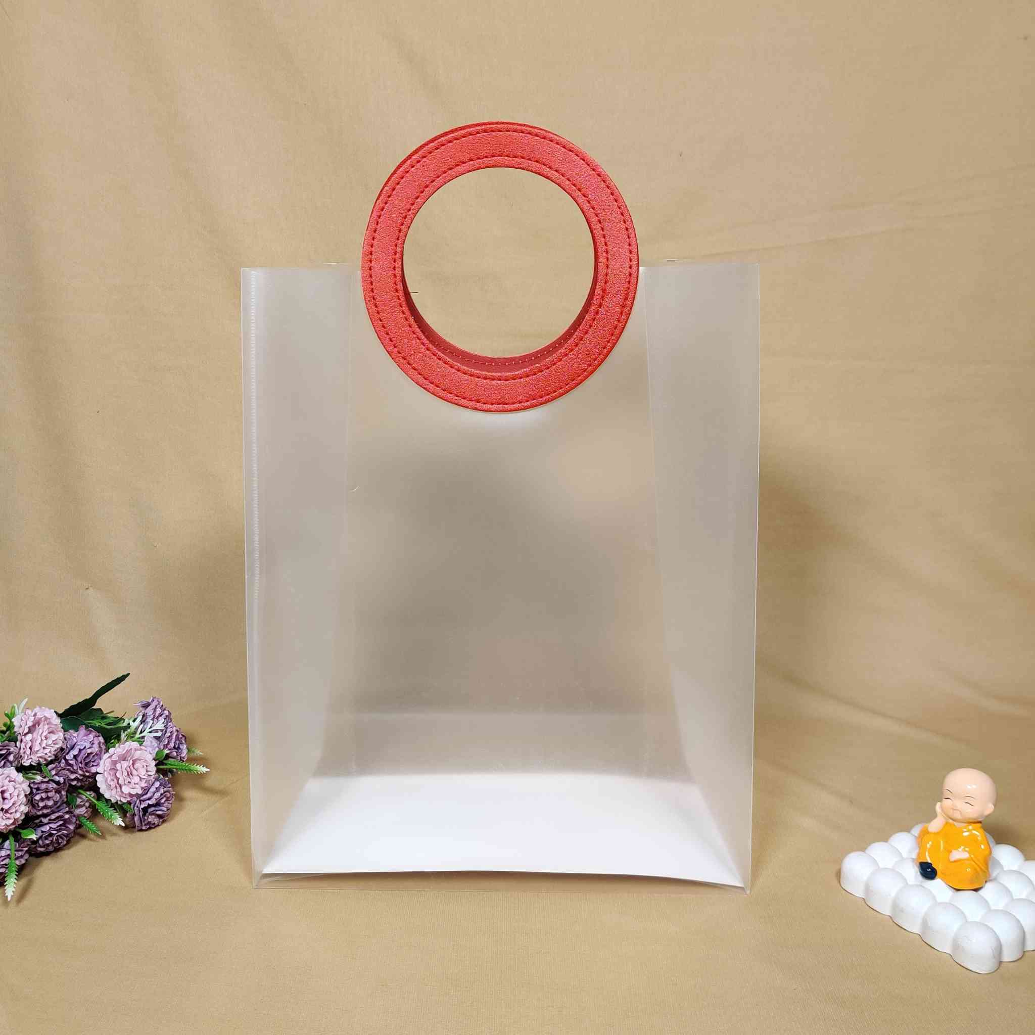 Red Handle Transparent Bag For Gift Hamper (12x10 inches) | adscraft.in 