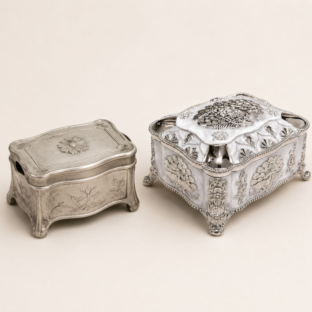 Premium German Silver Decorative Box with Velvet Lining – 4 x 3 Inch Elegant Storage & Gifting Box
