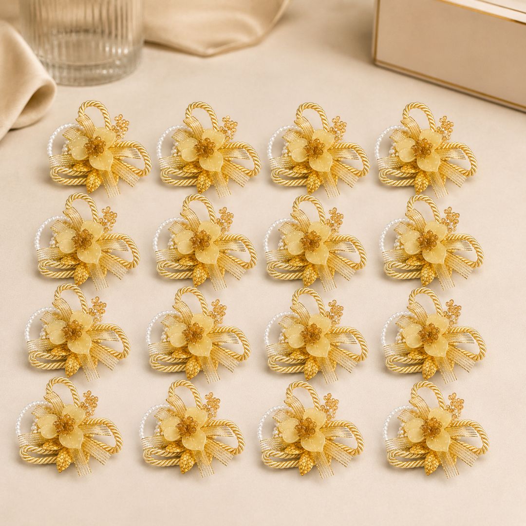 Set of 5 Golden Pearl Loop Floral Decorative Accessories for Hamper & Trousseau Packing