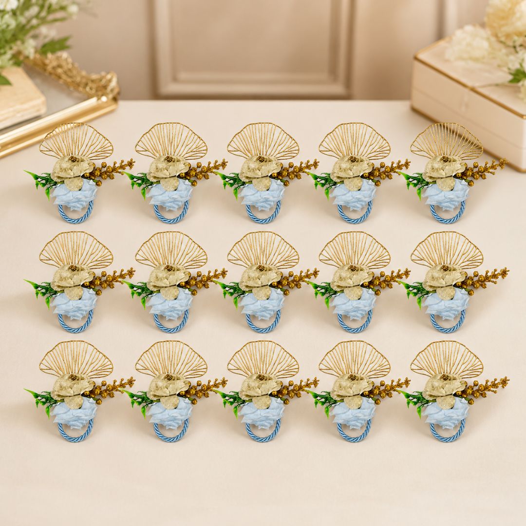 Set of 5 Blue & Gold Floral Decorative Accessories for Hamper & Trousseau Packing