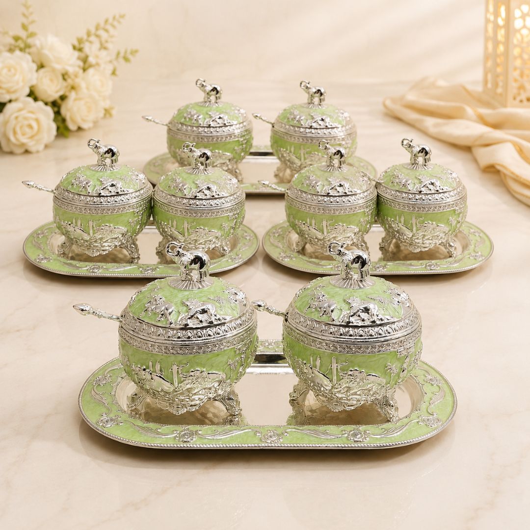 German Silver Green Elephant Serving Set with Spoon