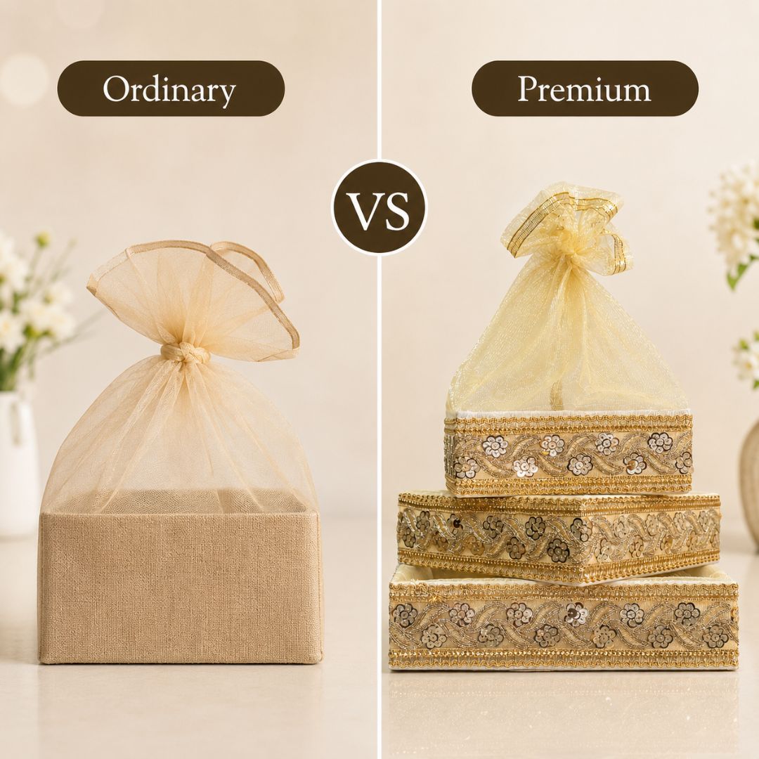 Set of 3-Ivory Gold Embroidered Wedding Hamper Basket Set