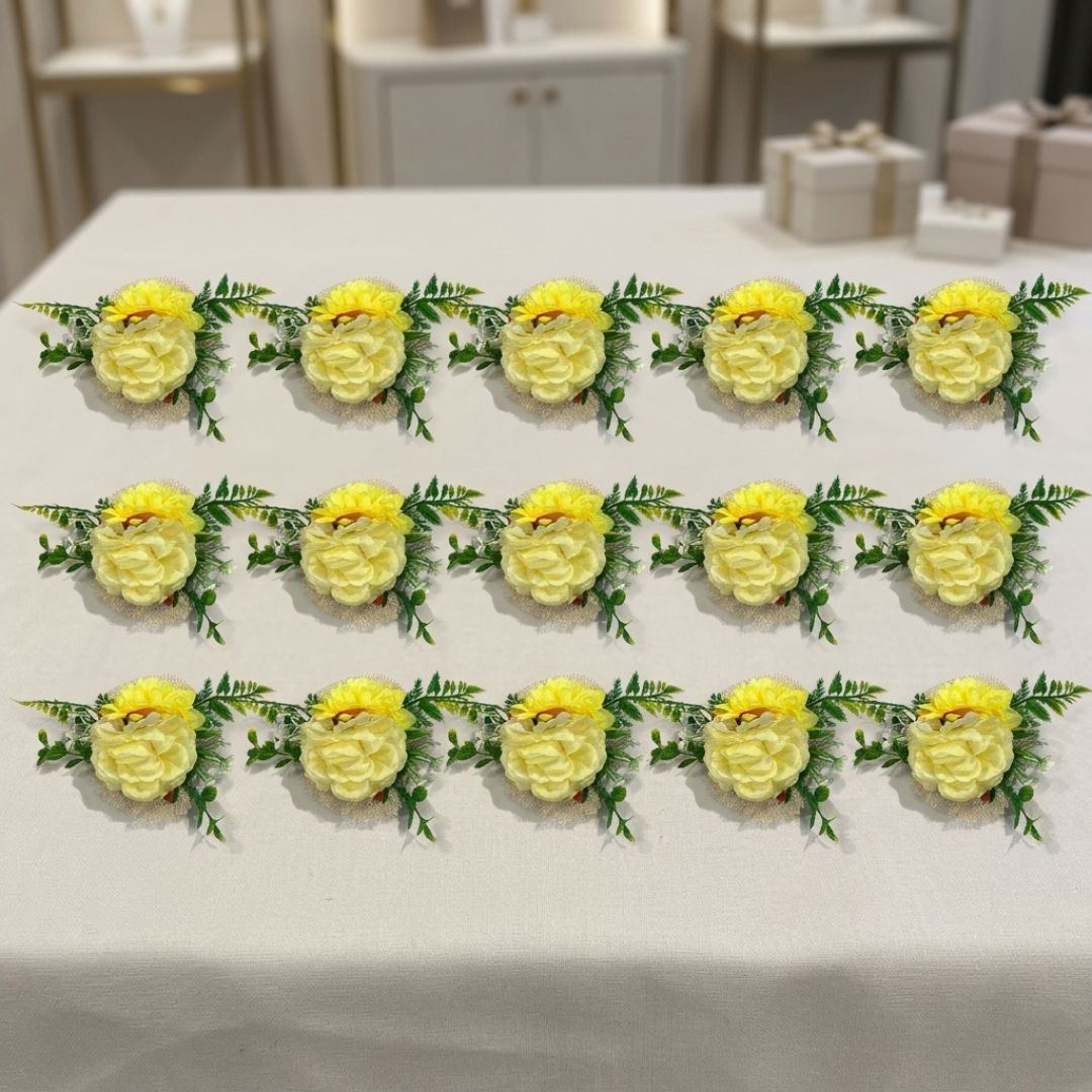 Set of 5 Yellow Floral Decorative Accessories for Hamper & Trousseau Packing