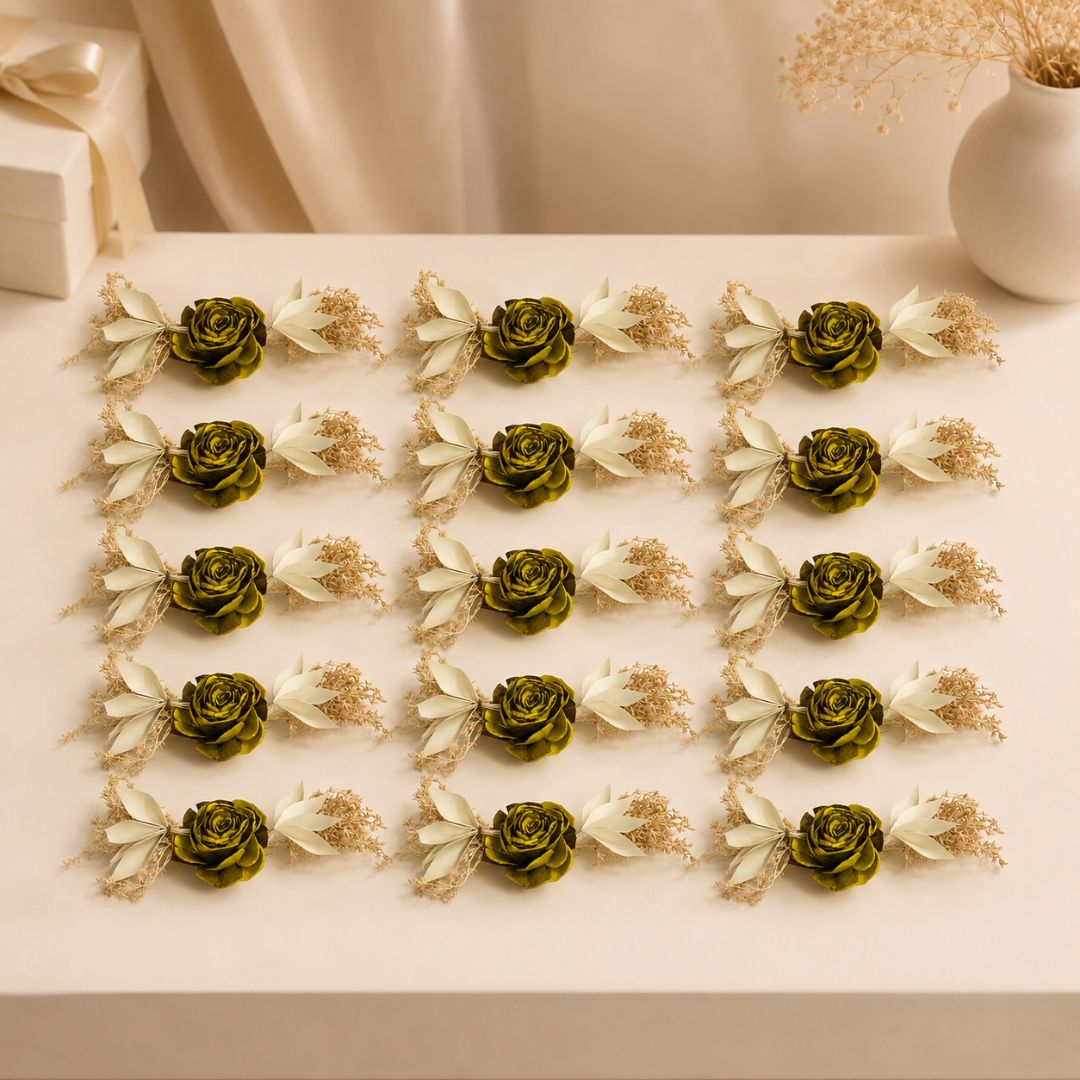 Set of 5 Olive Green Rose Decorative Accessories for Hamper & Trousseau Packing