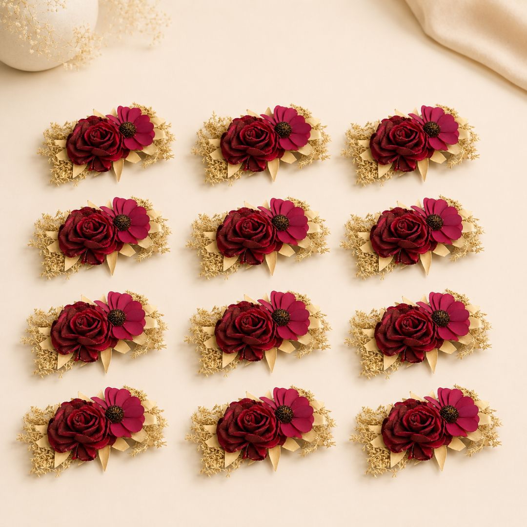Set of 5 Red Floral Decorative Accessories for Hamper & Trousseau Packing