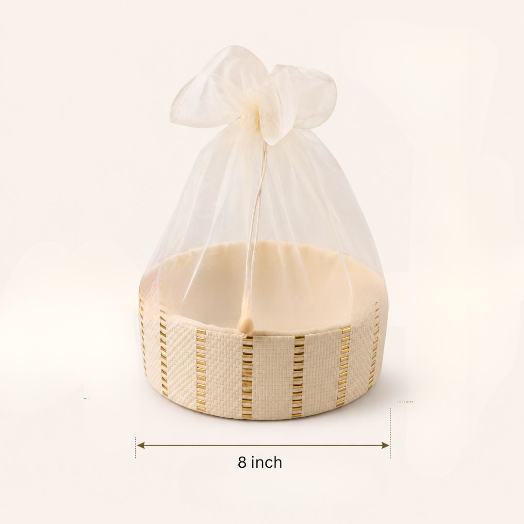 Set of 2-Ivory Gold Round Net Hamper Basket