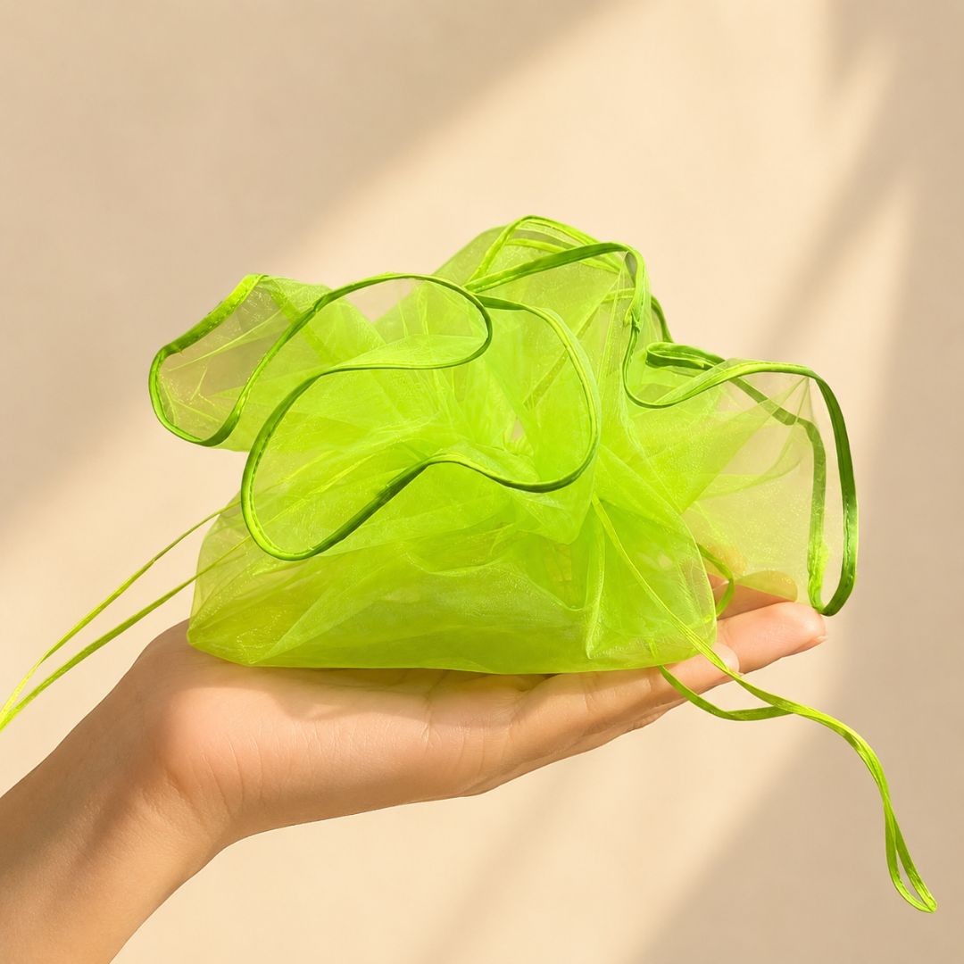 Pack of 5 Green Organza Potli Gift Bag