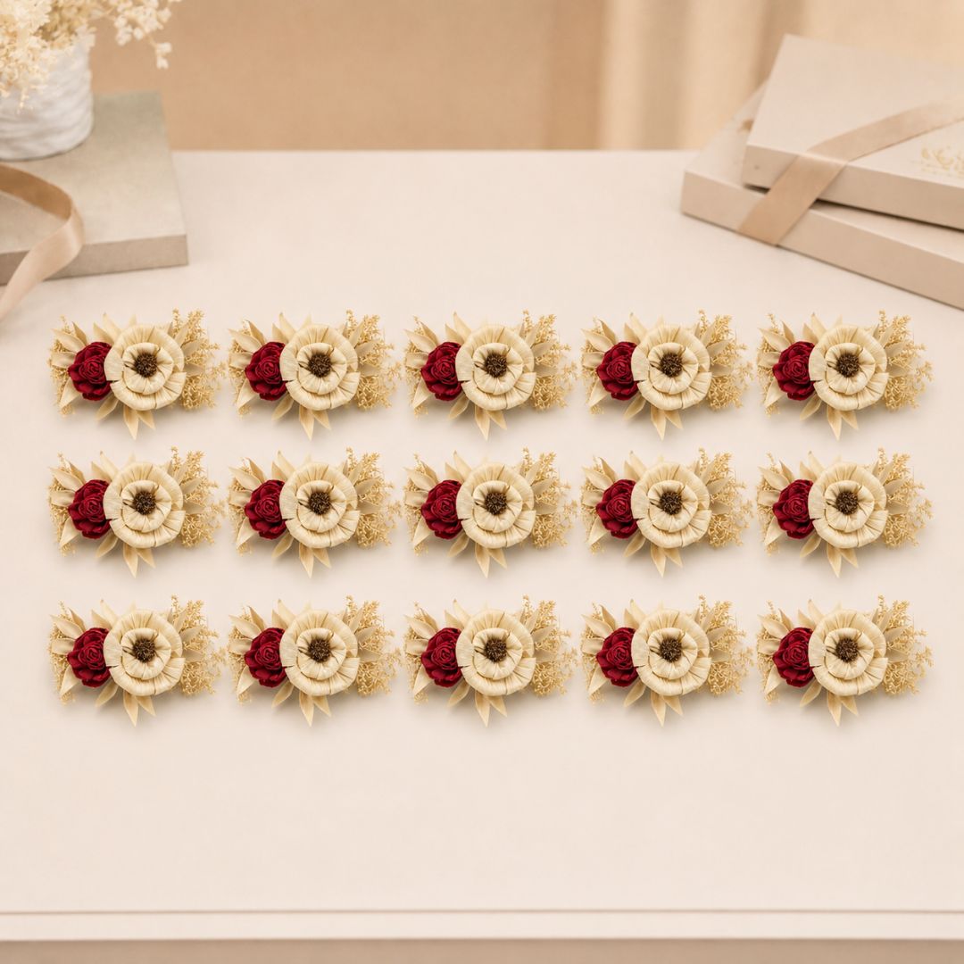 Set of 5 Cream & Red Floral Decorative Accessories for Hamper & Trousseau Packing