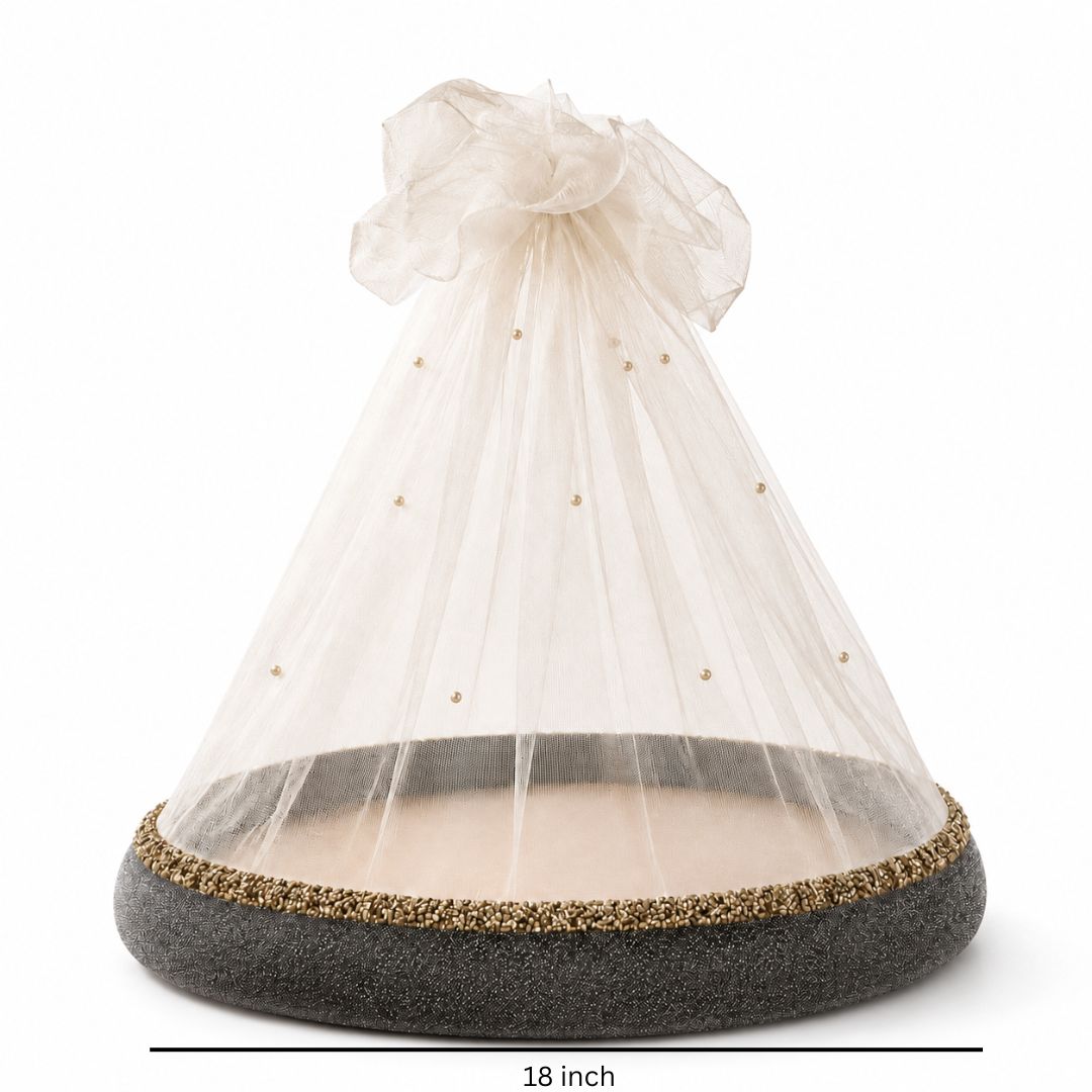 Charcoal Grey Pearl Net Round Hamper Basket