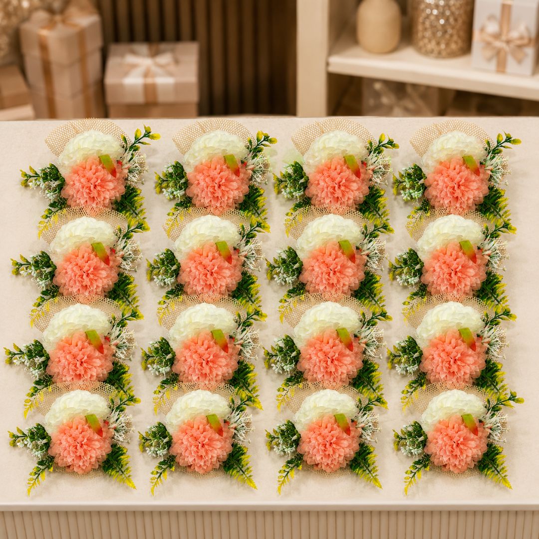 Peach & White Floral Net Decoration Accessory for Hamper Packing