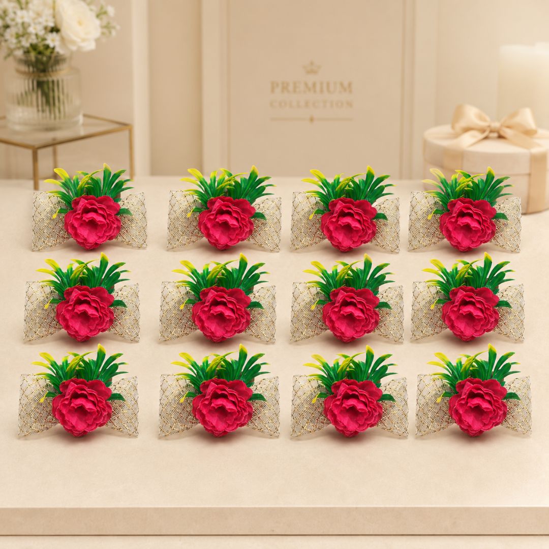 Hot Pink Floral Golden Bow Decoration Accessory for Hamper Packing