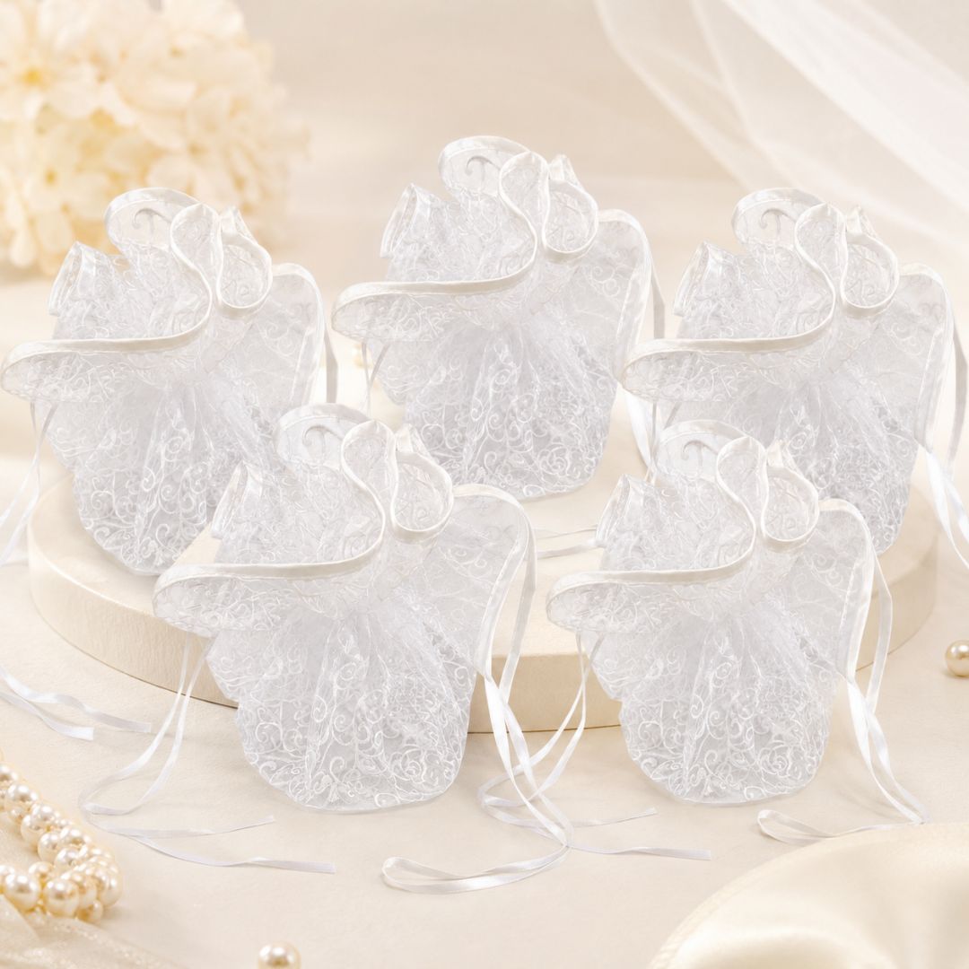 White Organza Potli Gift Bag Pack of 5
