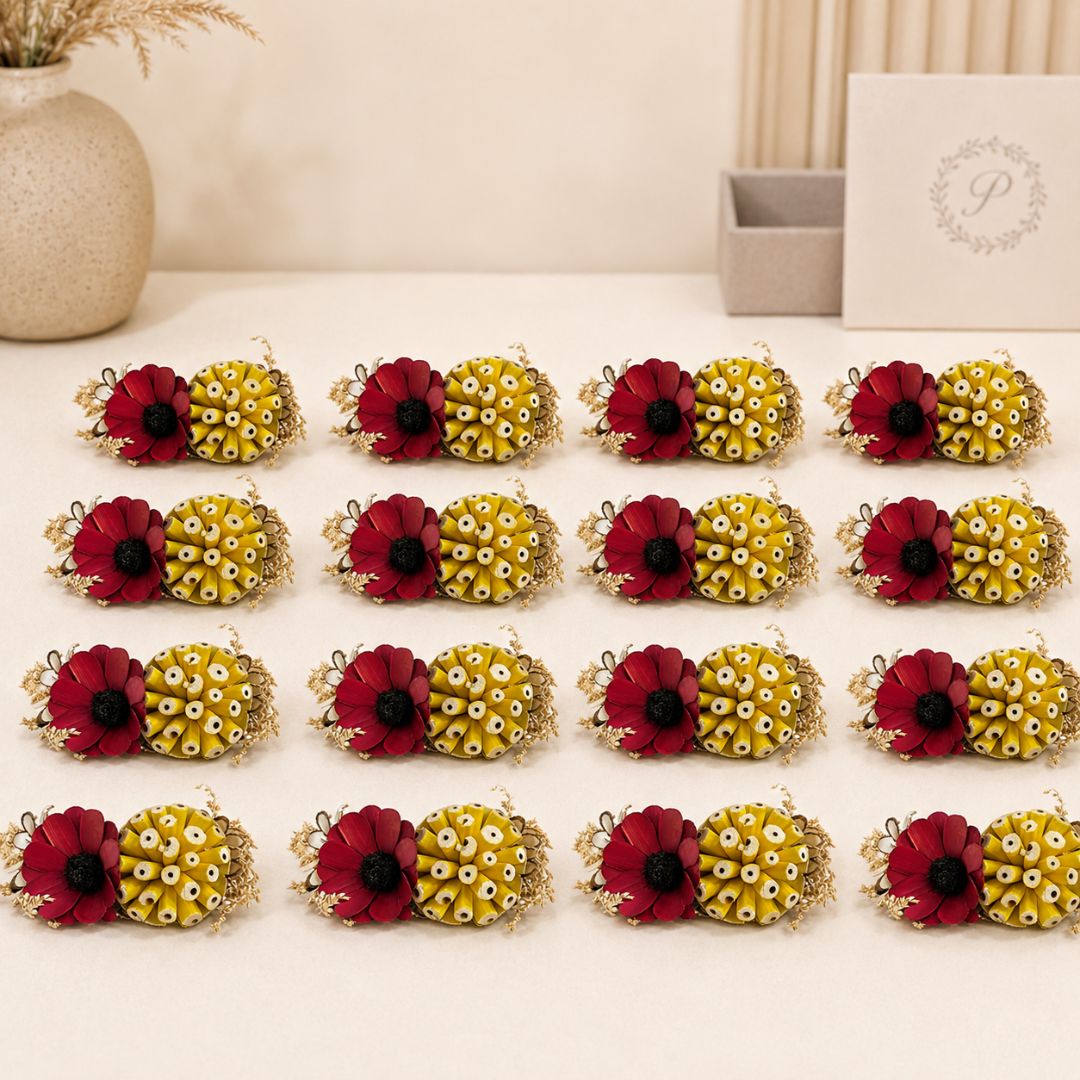 Set of 5 Red & Yellow Floral Decorative Accessories for Hamper & Trousseau Packing