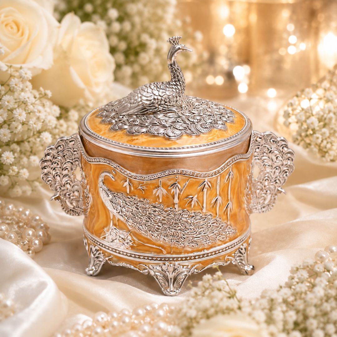 Luxury German Silver Peacock Storage Box with Lid – 4 Inch Decorative Container - Adscraft.in