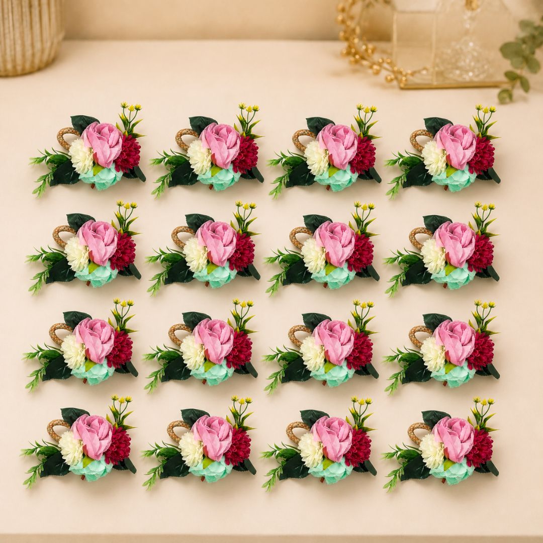 Multi Colour Flower Bunch with Golden Handle for Hamper Decoration – Pack of 5 - Adscraft.in