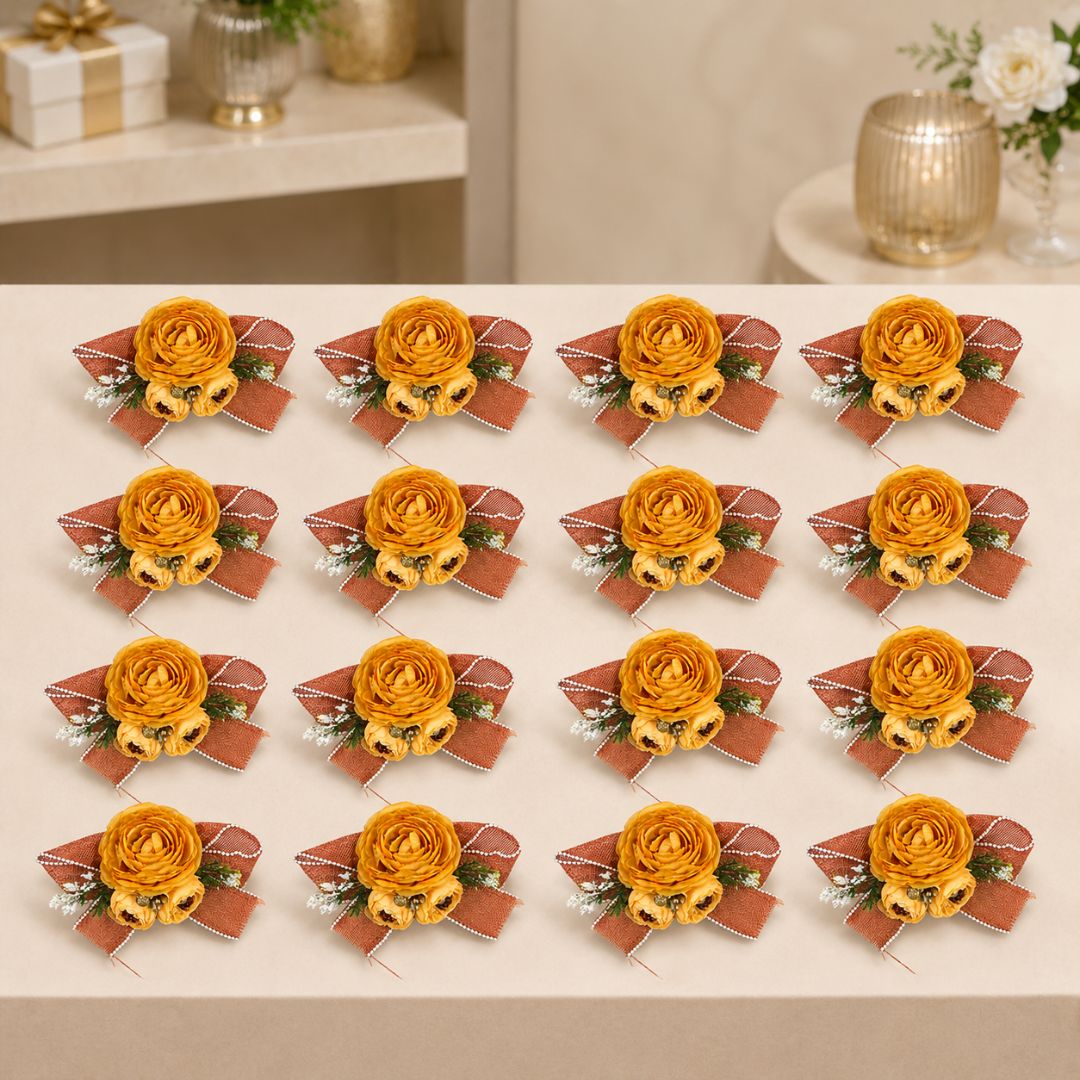Mustard Yellow Flower Bunch with Bow for Hamper Decoration – Pack of 5 - Adscraft.in