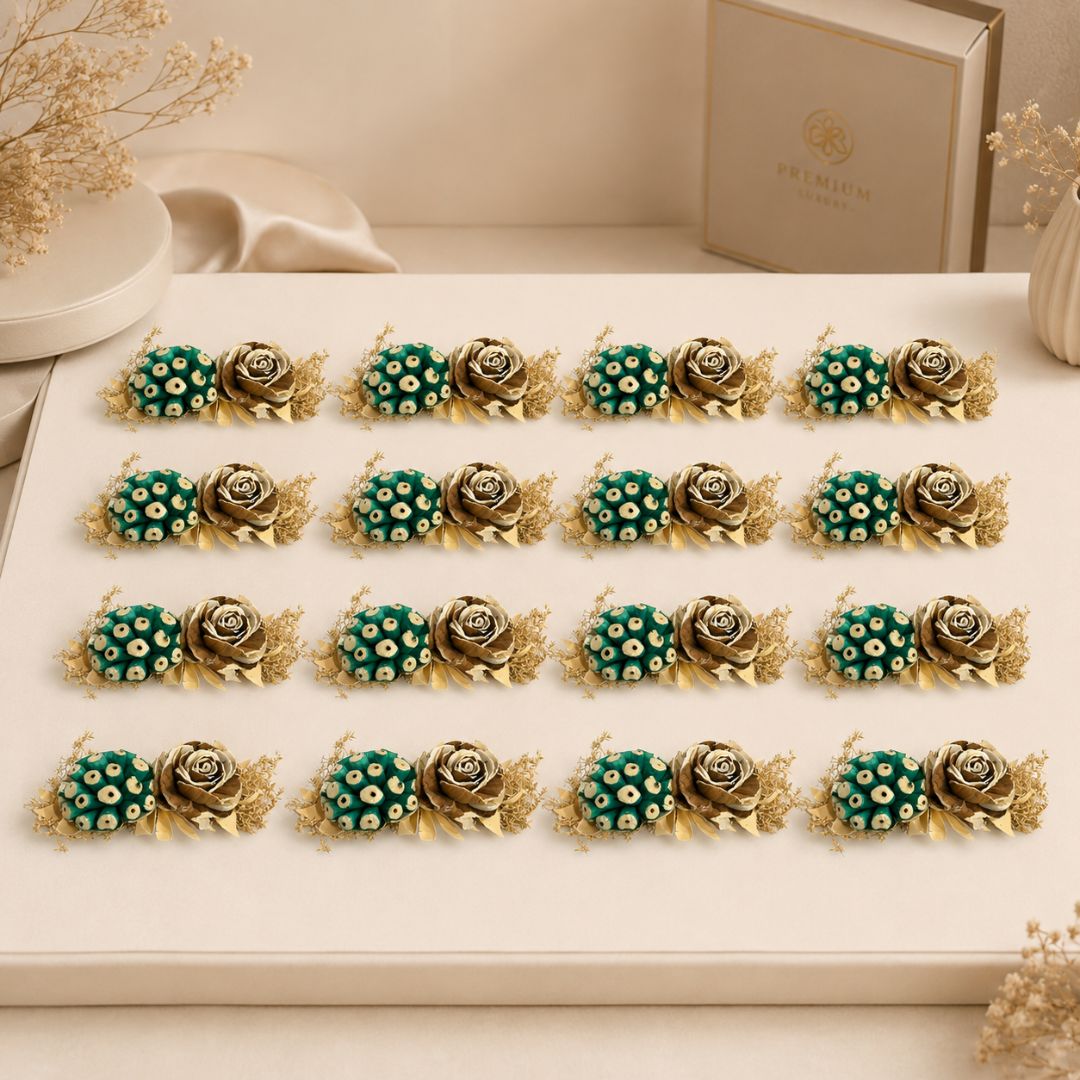 Set of 5 Teal & Brown Floral Decorative Accessories for Hamper & Trousseau Packing