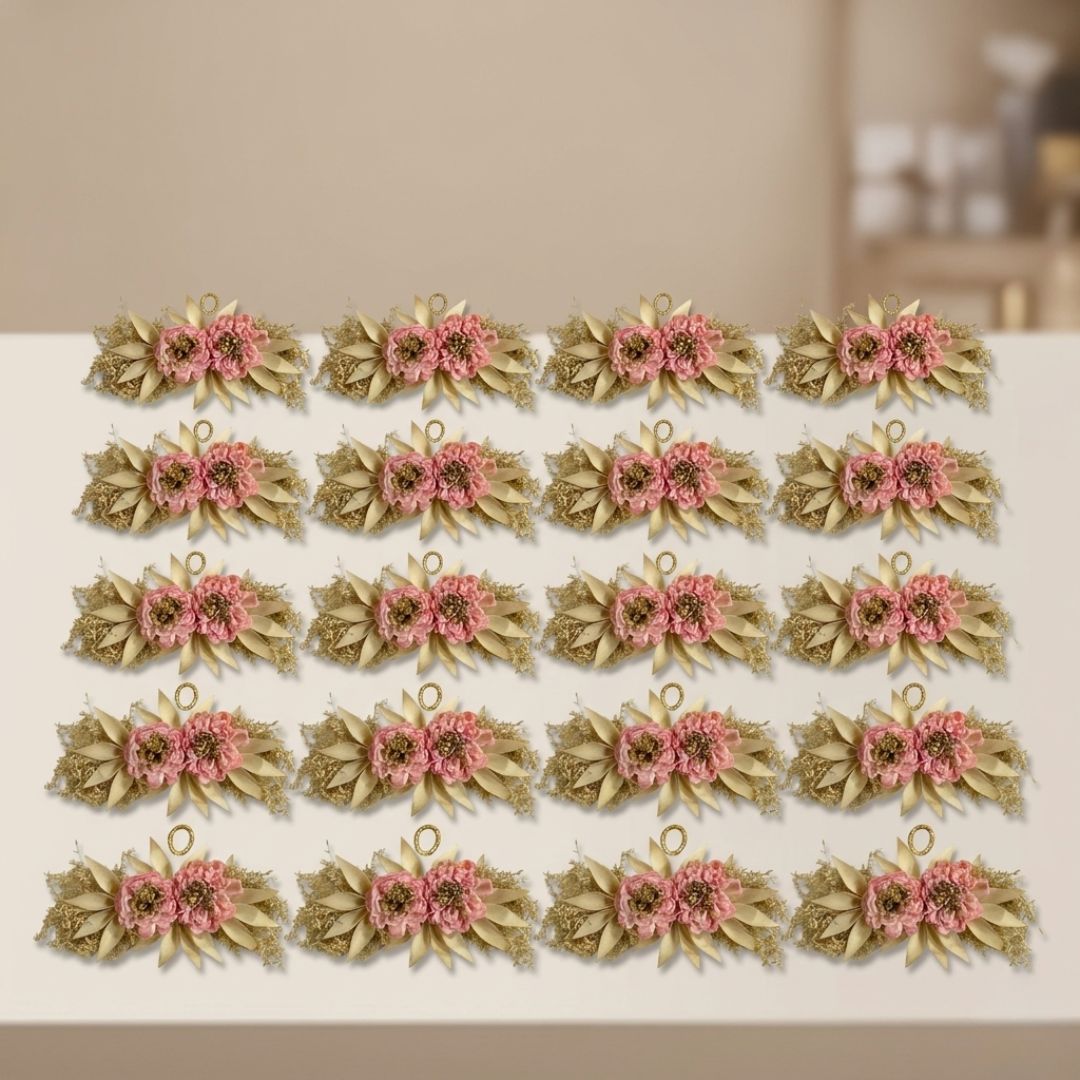 Set of 5 Pink Floral Decorative Accessories for Hamper & Trousseau Packing