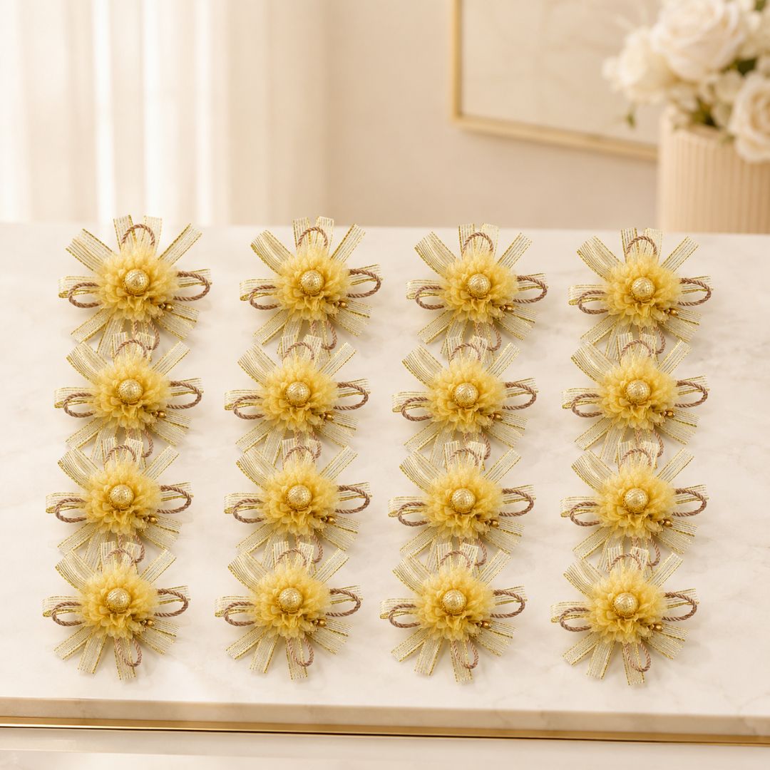 Set of 5 Golden Ribbon Floral Decorative Accessories for Hamper & Trousseau Packing