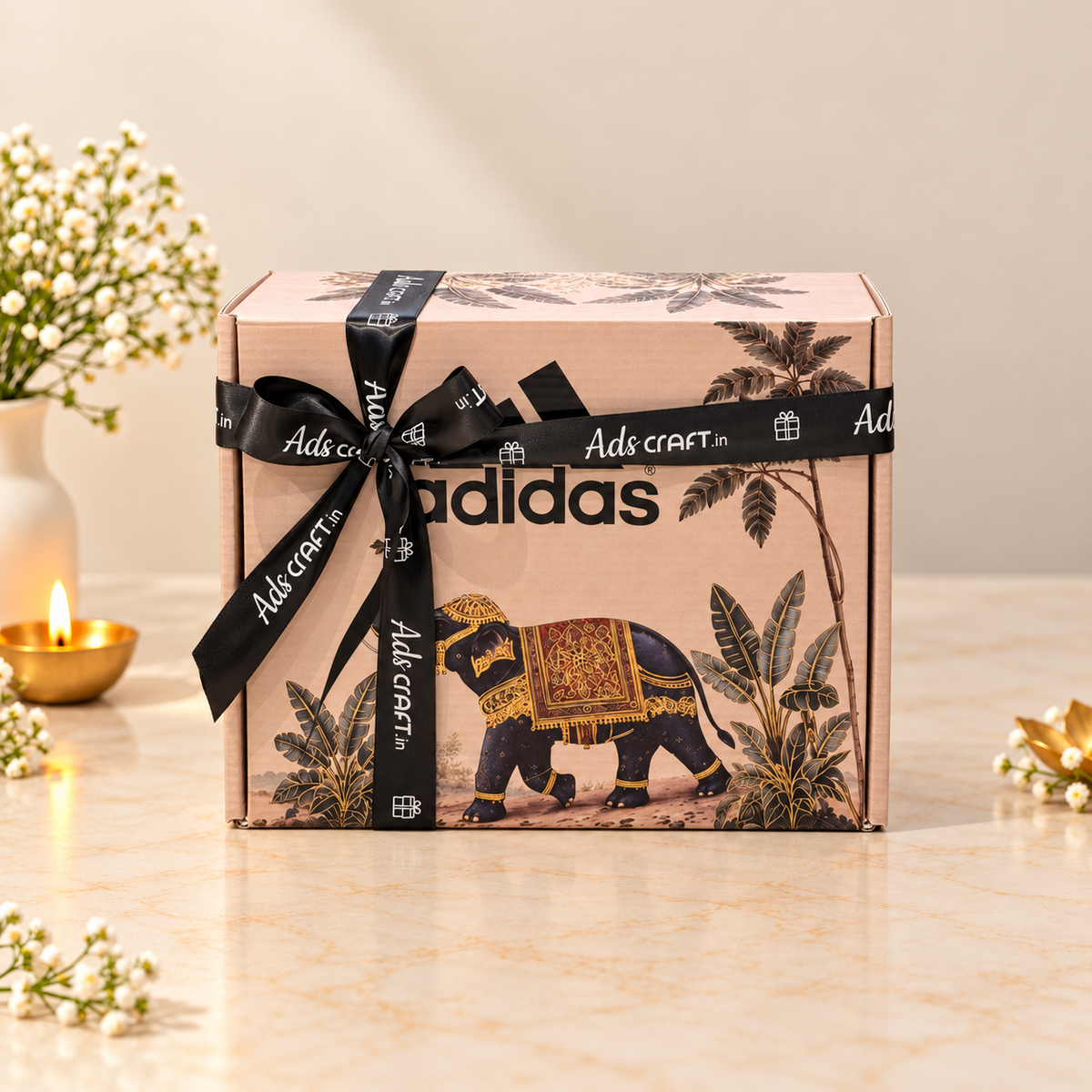 Gajraj Festive Delight Diwali box with premium snacks, aroma diffuser, chocolate potli and traditional Shubh Labh