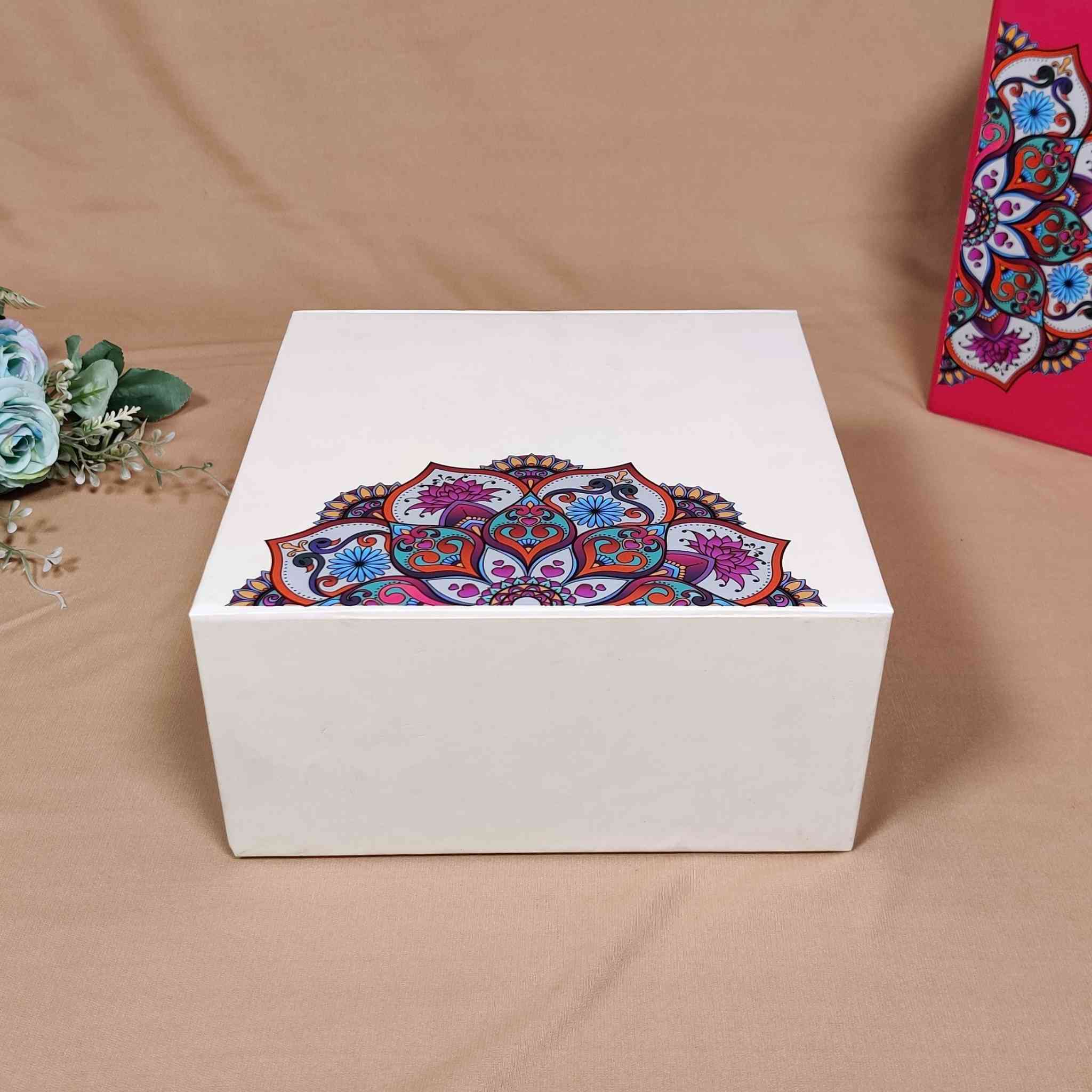 White Floral Flip Box For Gift Hamper (10x10x4 inches) | adscraft.in 