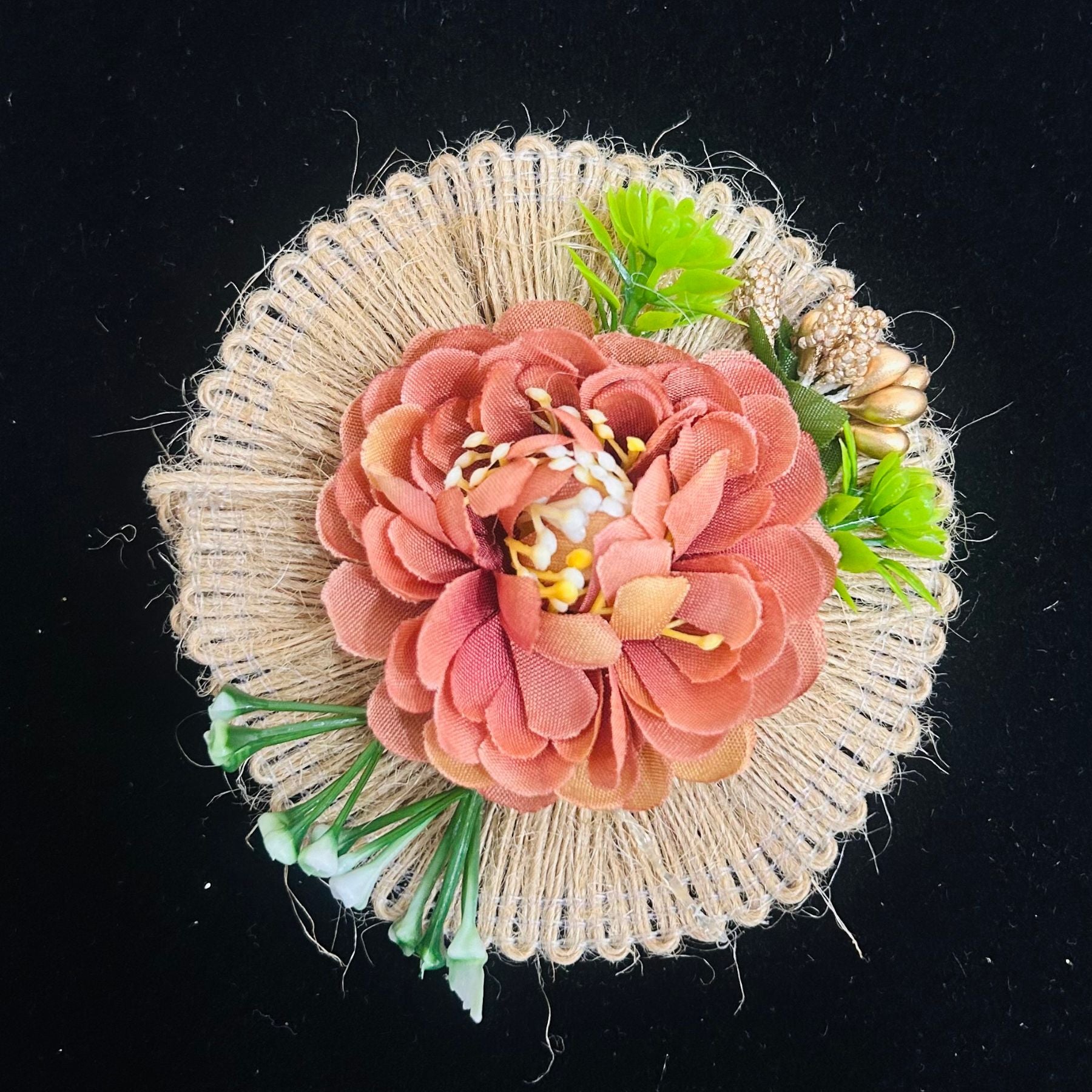 Terracotta Bloom on Rustic Round Jute Base for Premium Hamper Decoration( Pack of 5 )