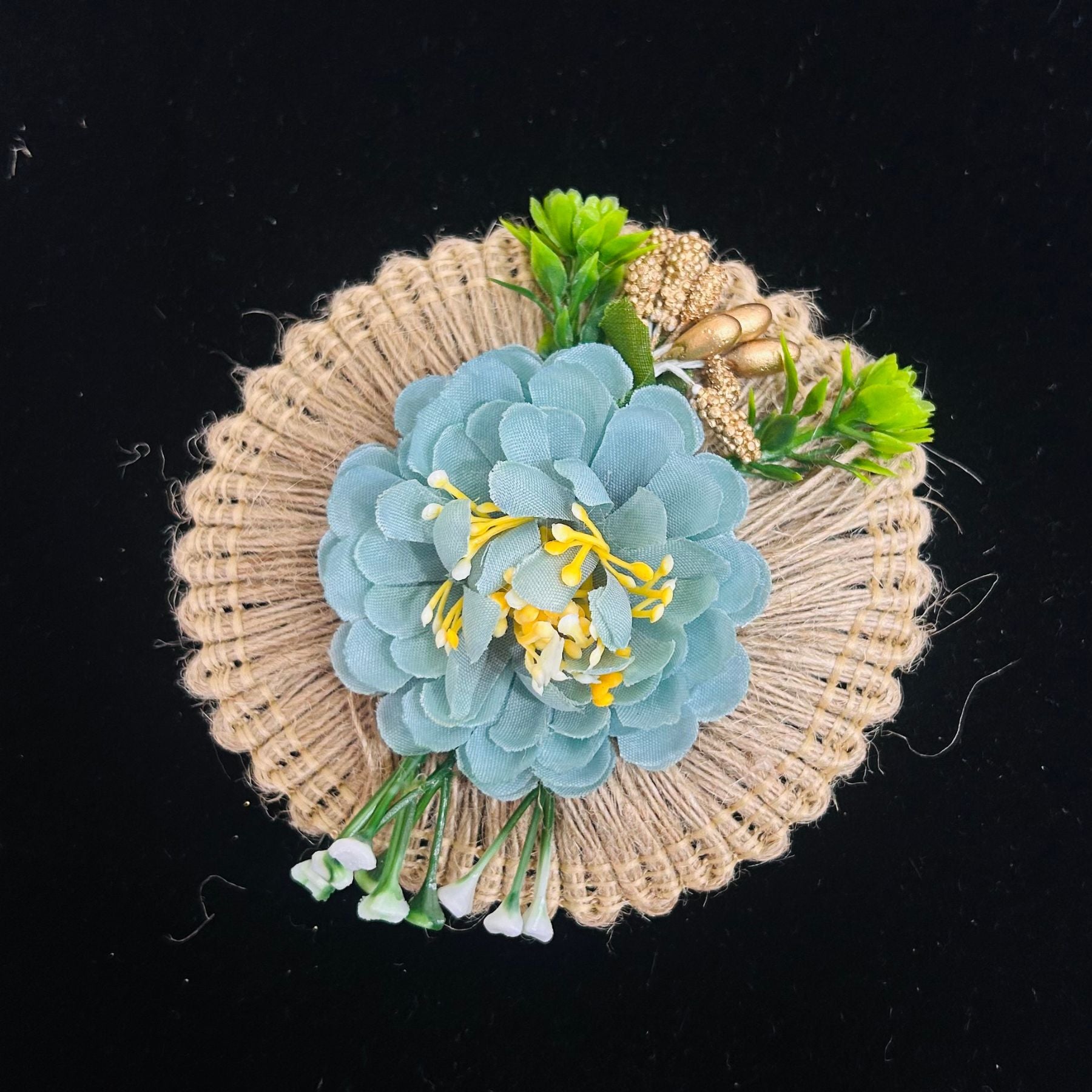 Rustic Bloom with Teal Petals – Handcrafted Jute Base Décor for Premium Gifting( Pack of 5 )