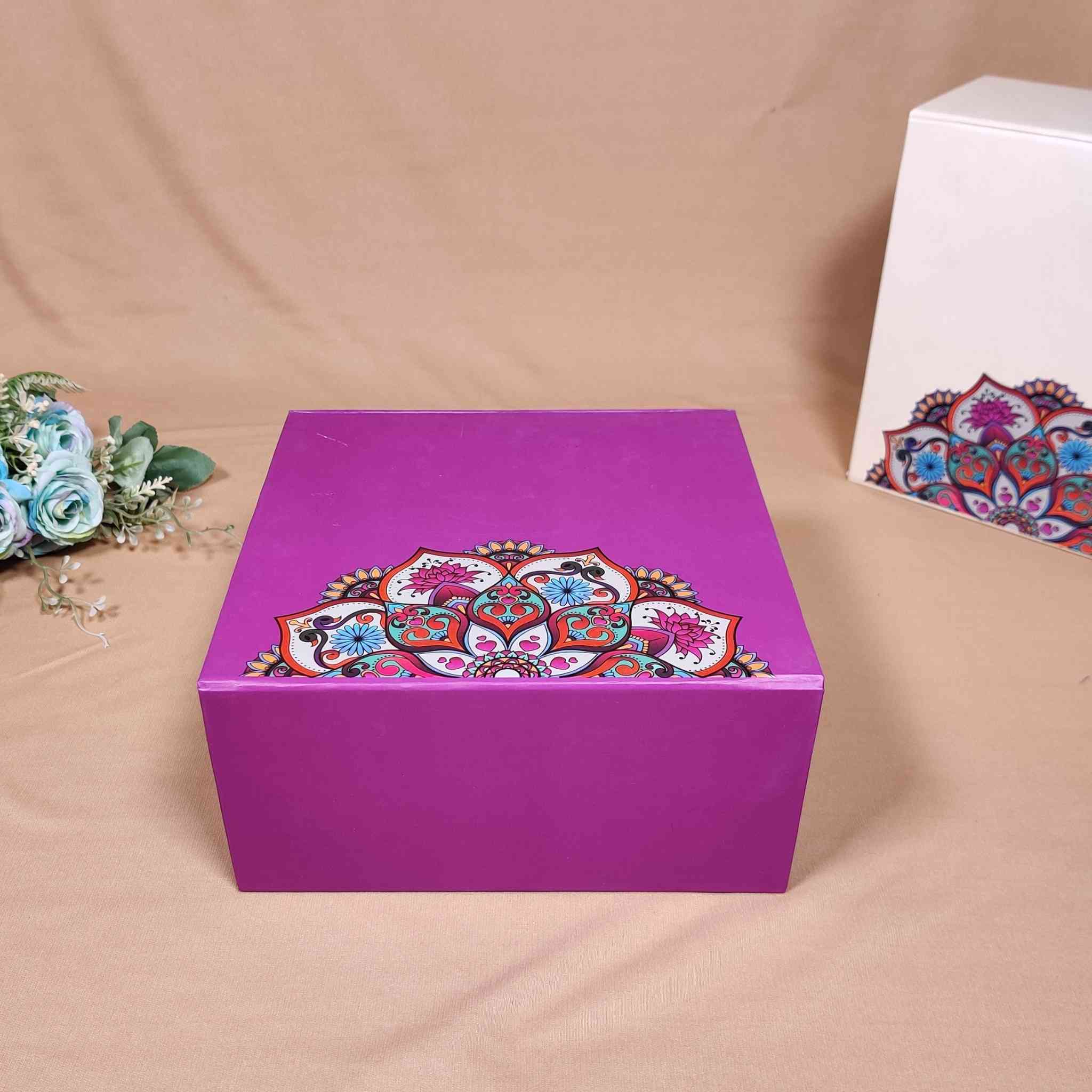 Purple Floral Flip Box For Gift Hamper (10x10x4 inches) | adscraft.in 