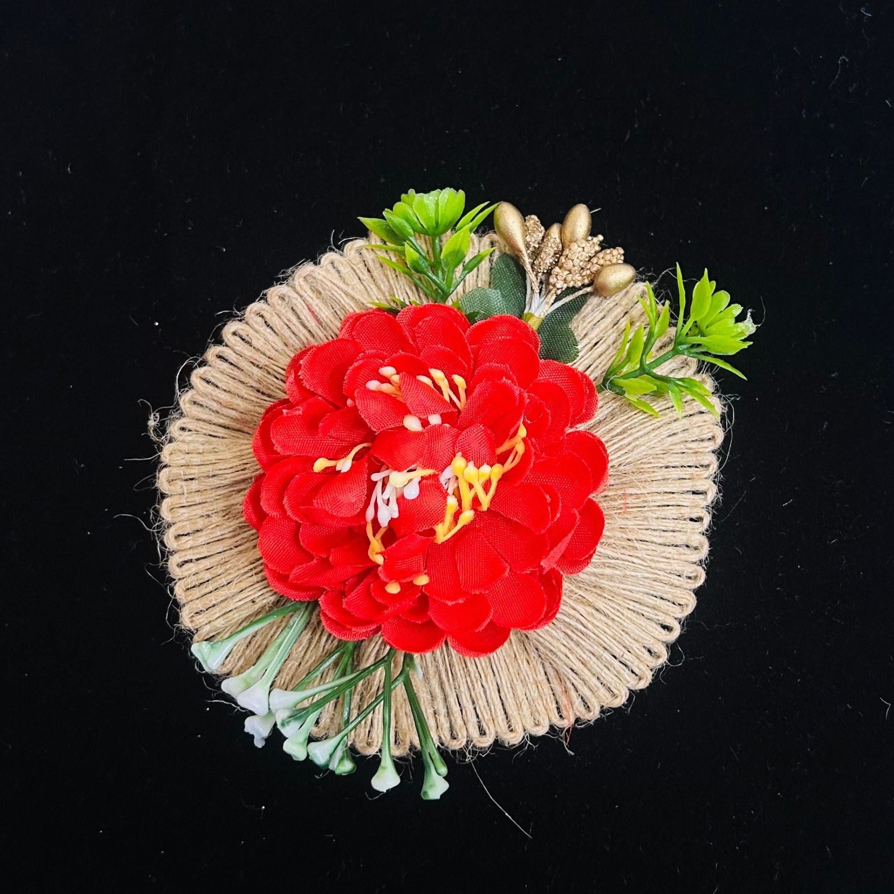 Fiery Blossom on Jute Circle – Statement Décor for Hampers and Festive Gifting( Pack of 5 )