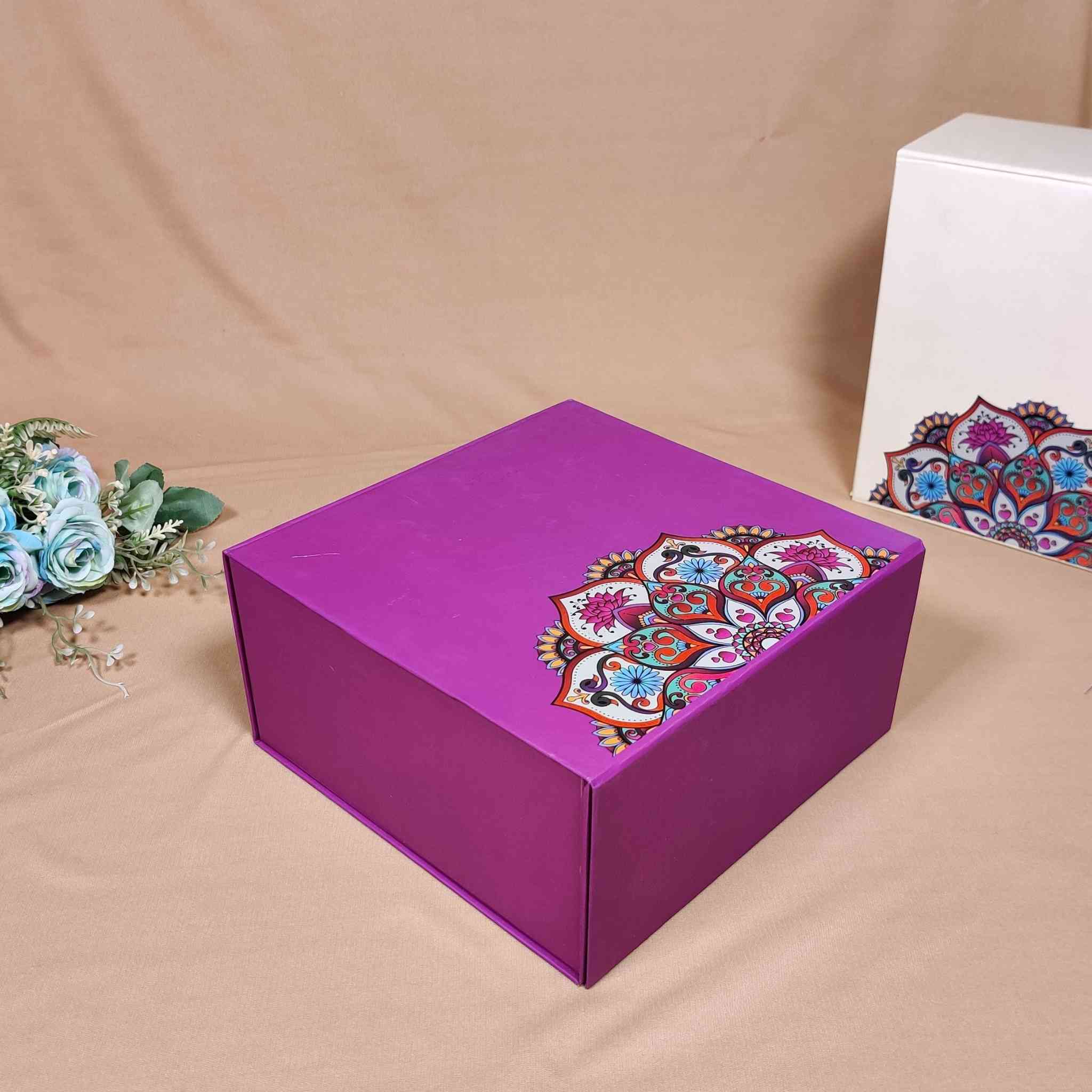 Purple Floral Flip Box For Gift Hamper (10x10x4 inches)