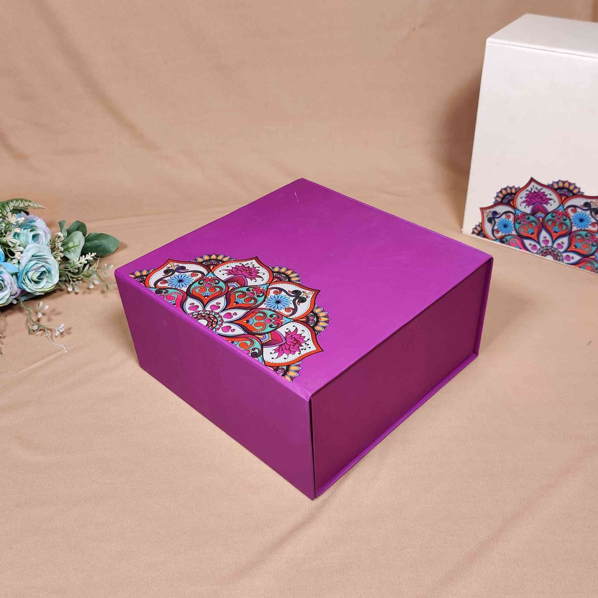 Purple Floral Flip Box For Gift Hamper (10x10x4 inches)