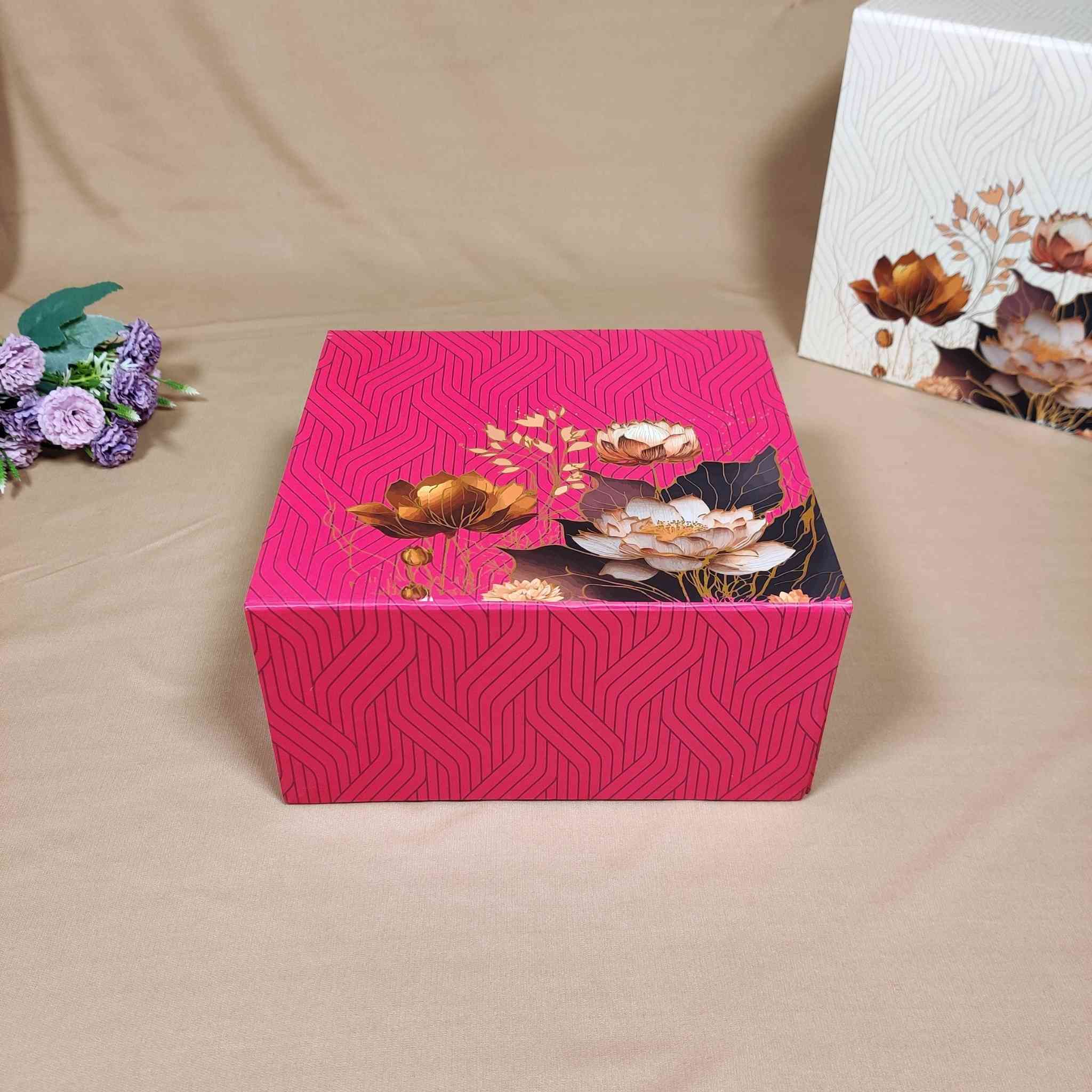 Pink Floral Flip Box For Gift Hamper (10x10x4 inches) | adscraft.in 